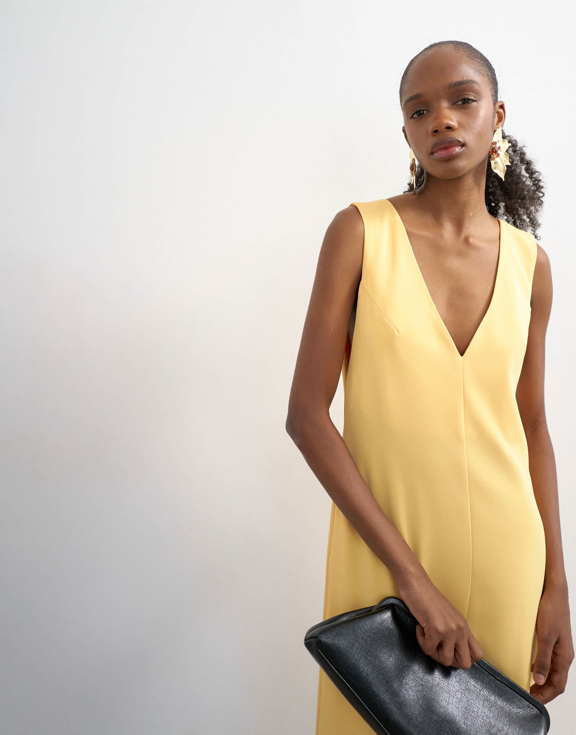 Topshop v neck low armhole clean maxi dress with deep hem in mango