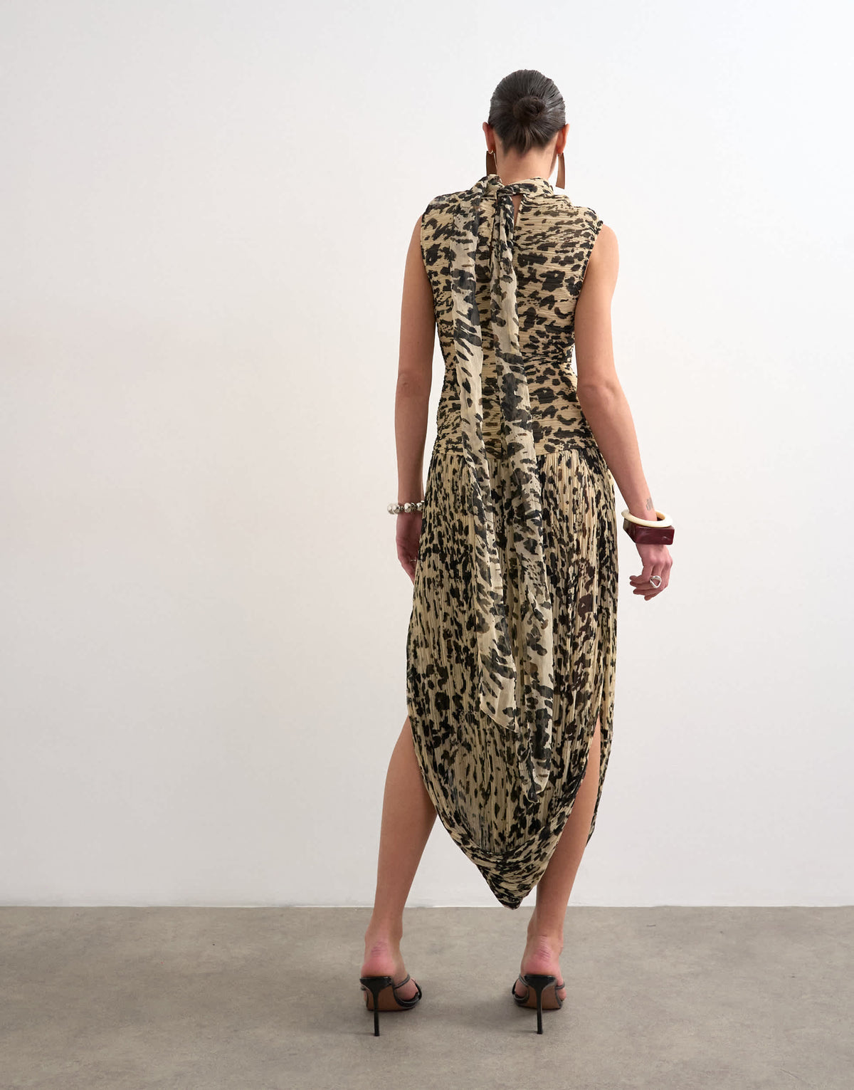 Topshop chiffon scarf neck bubble hem maxi dress in buttermilk abstract animal print
