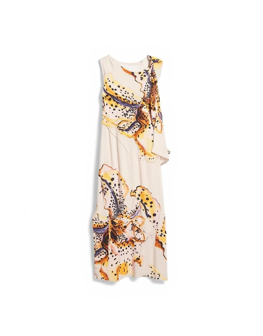 Topshop tie neck drape maxi dress in orchid print
