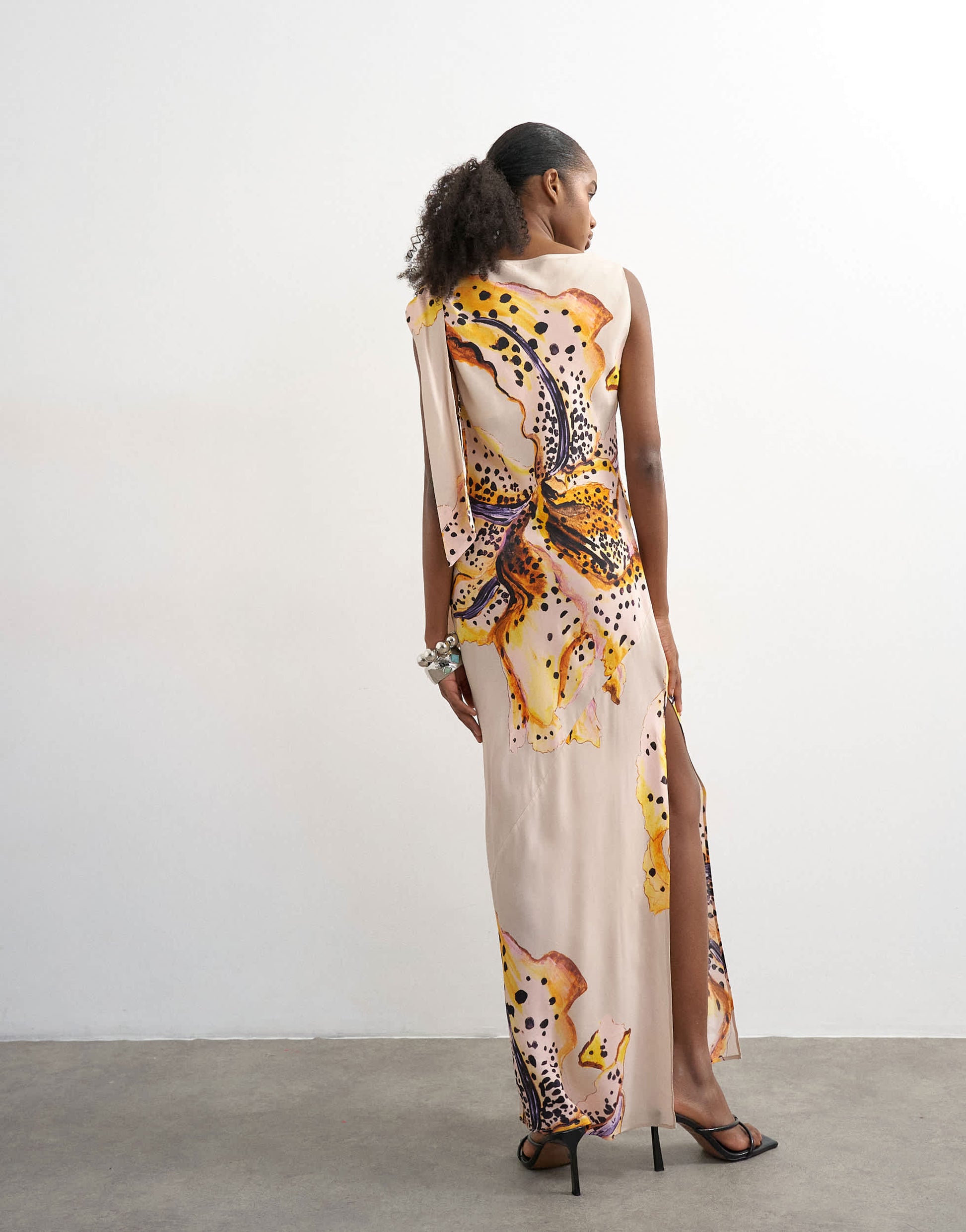 Topshop tie neck drape maxi dress in orchid print