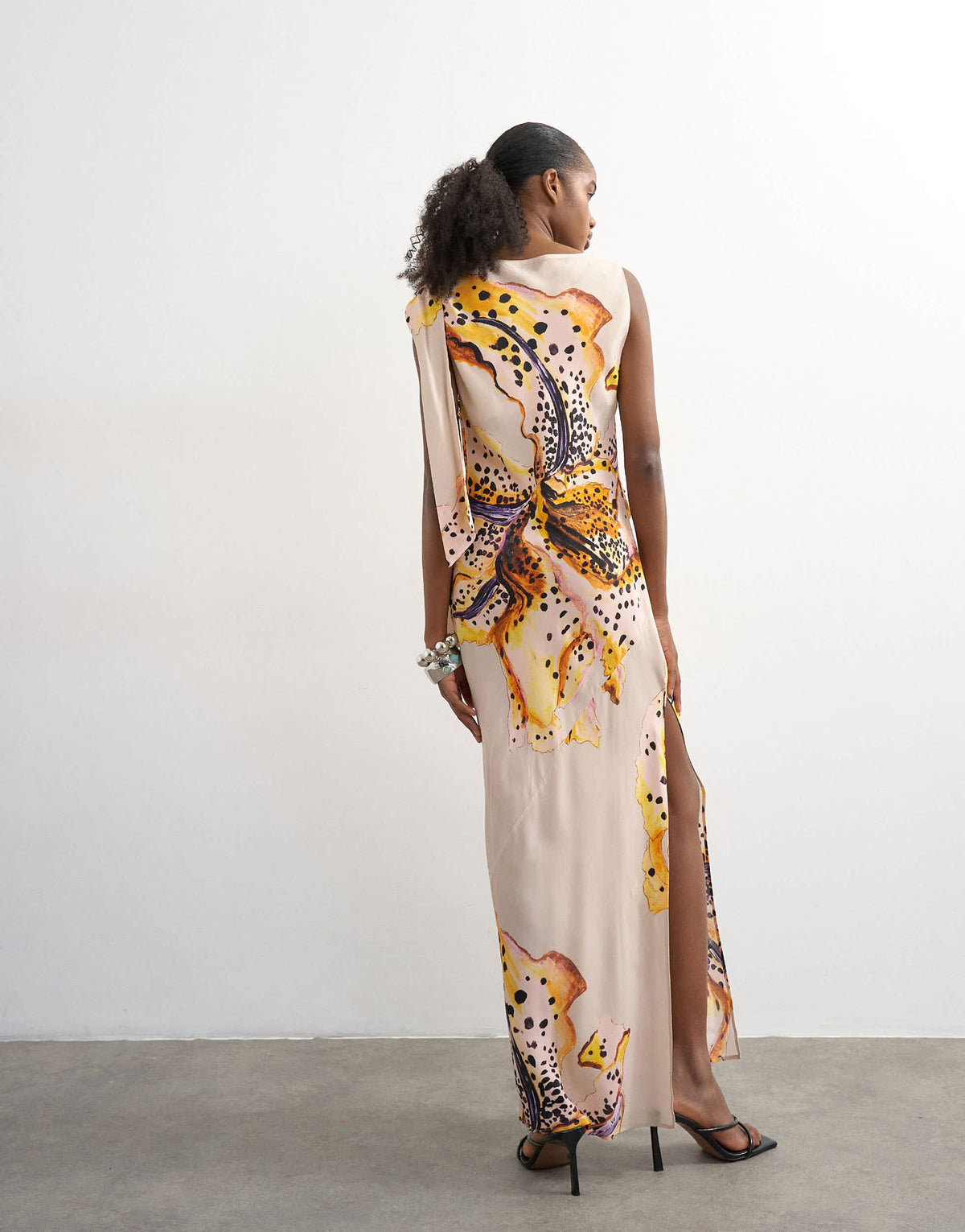 Topshop tie neck drape maxi dress in orchid print