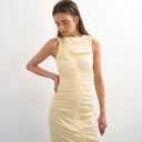 Topshop ruched sleeveless midi dress in buttermilk