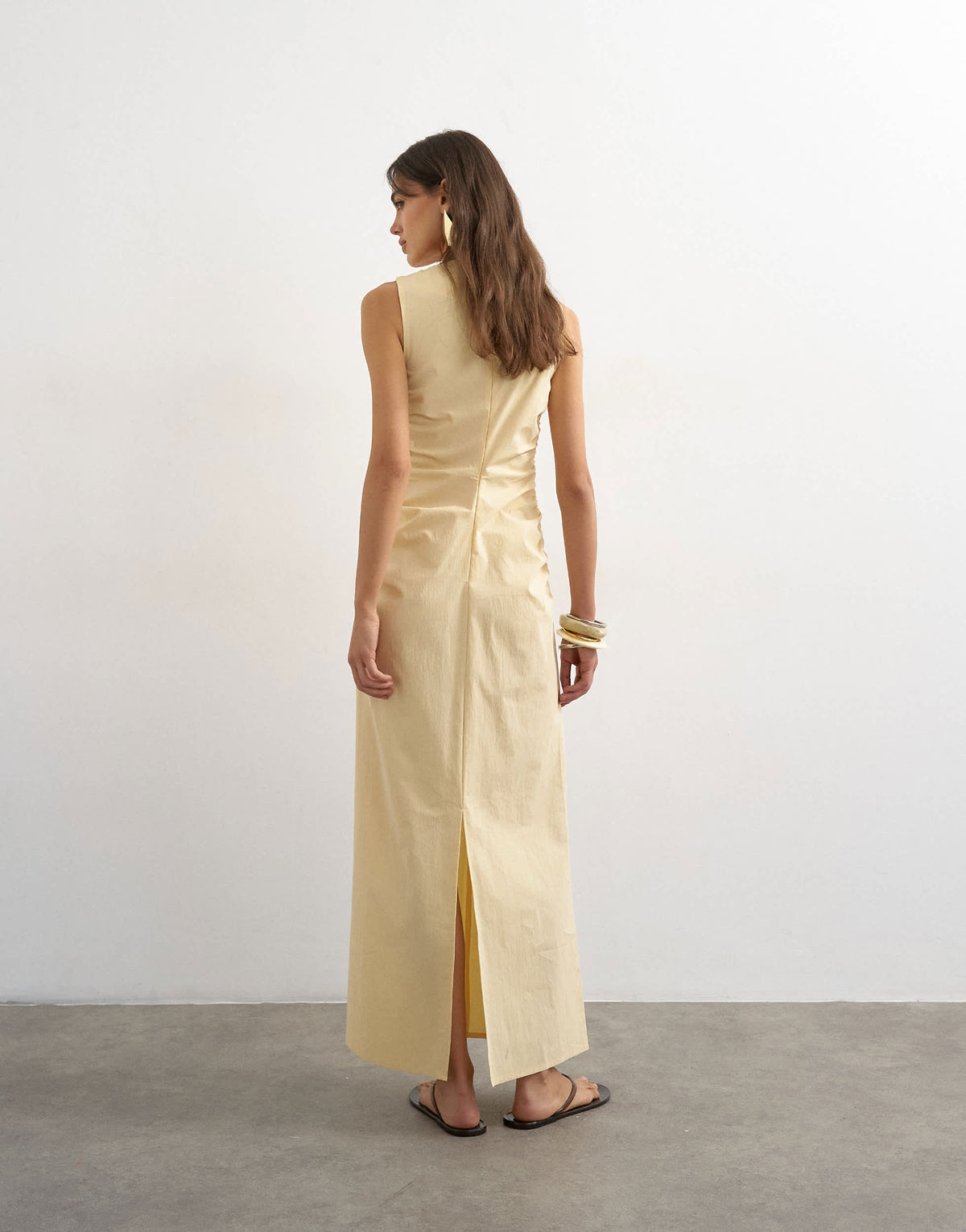 Topshop ruched sleeveless midi dress in buttermilk