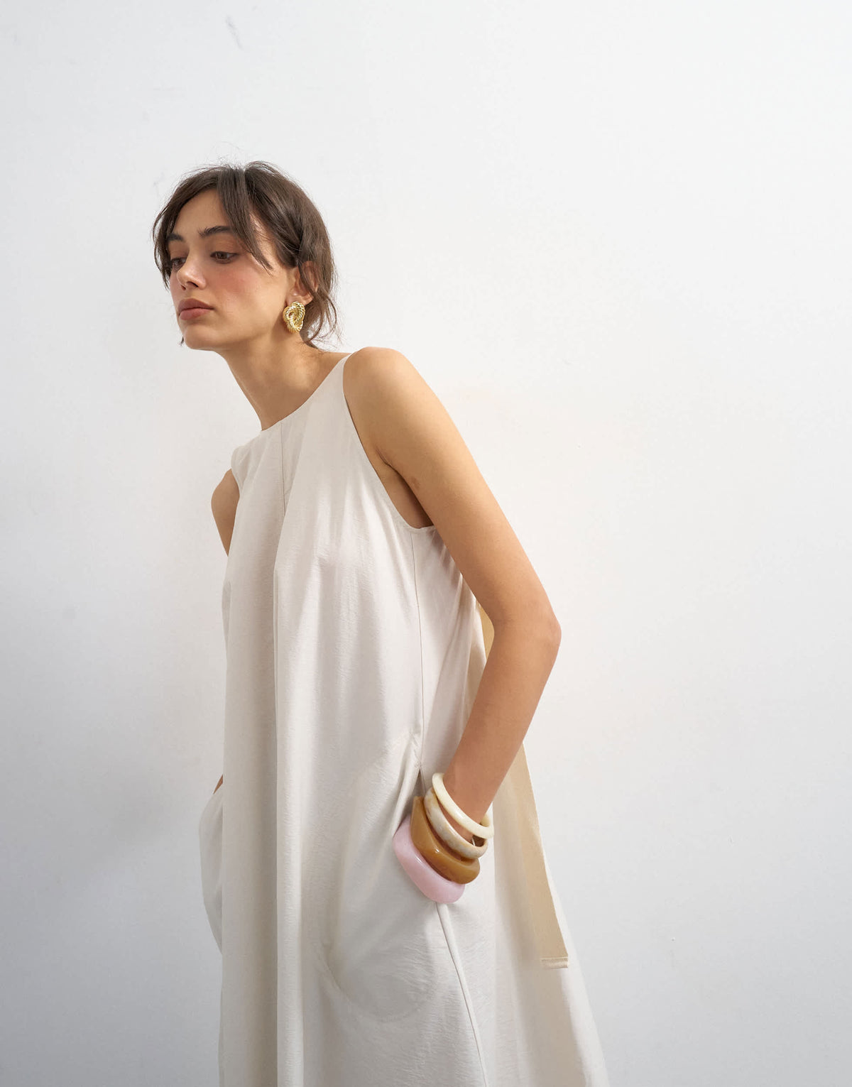 Topshop open back buckle strap chuck on maxi dress in off white