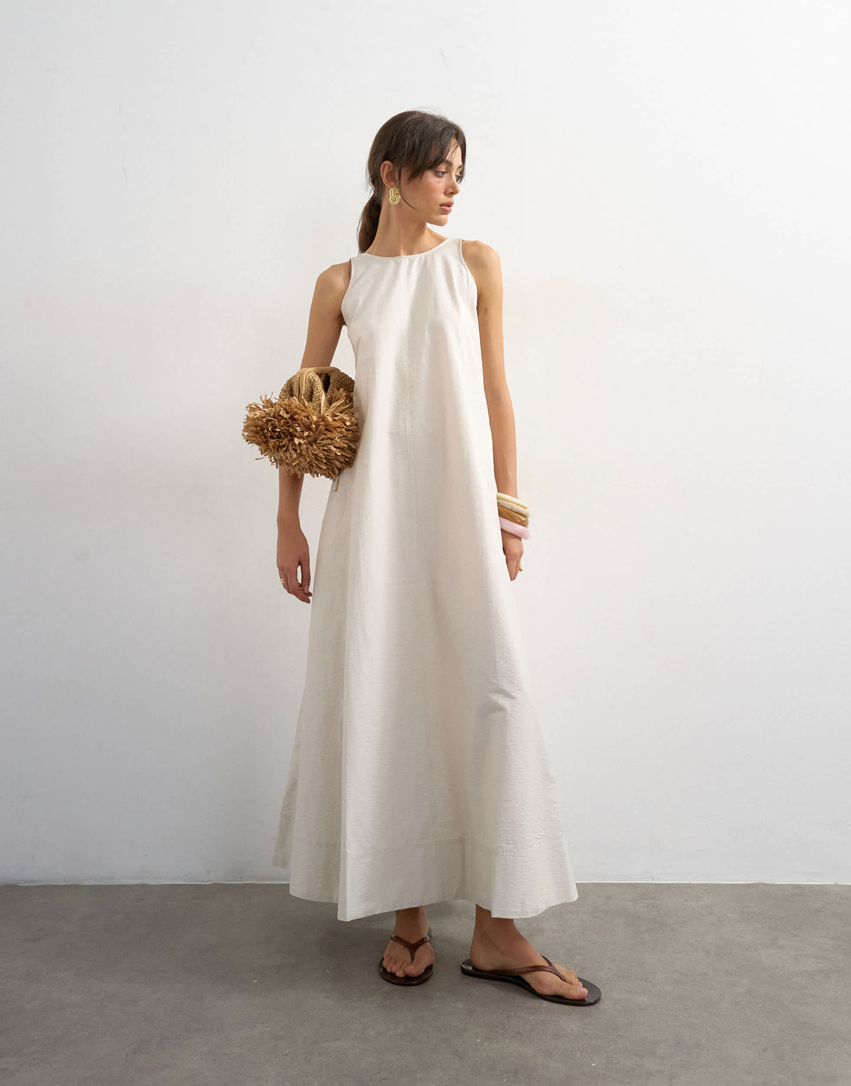 Topshop open back buckle strap chuck on maxi dress in off white