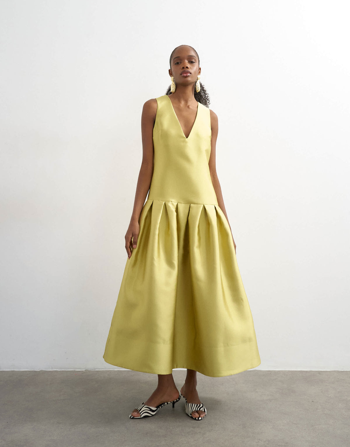 Topshop satin structured dropped waist maxi dress in washed lime