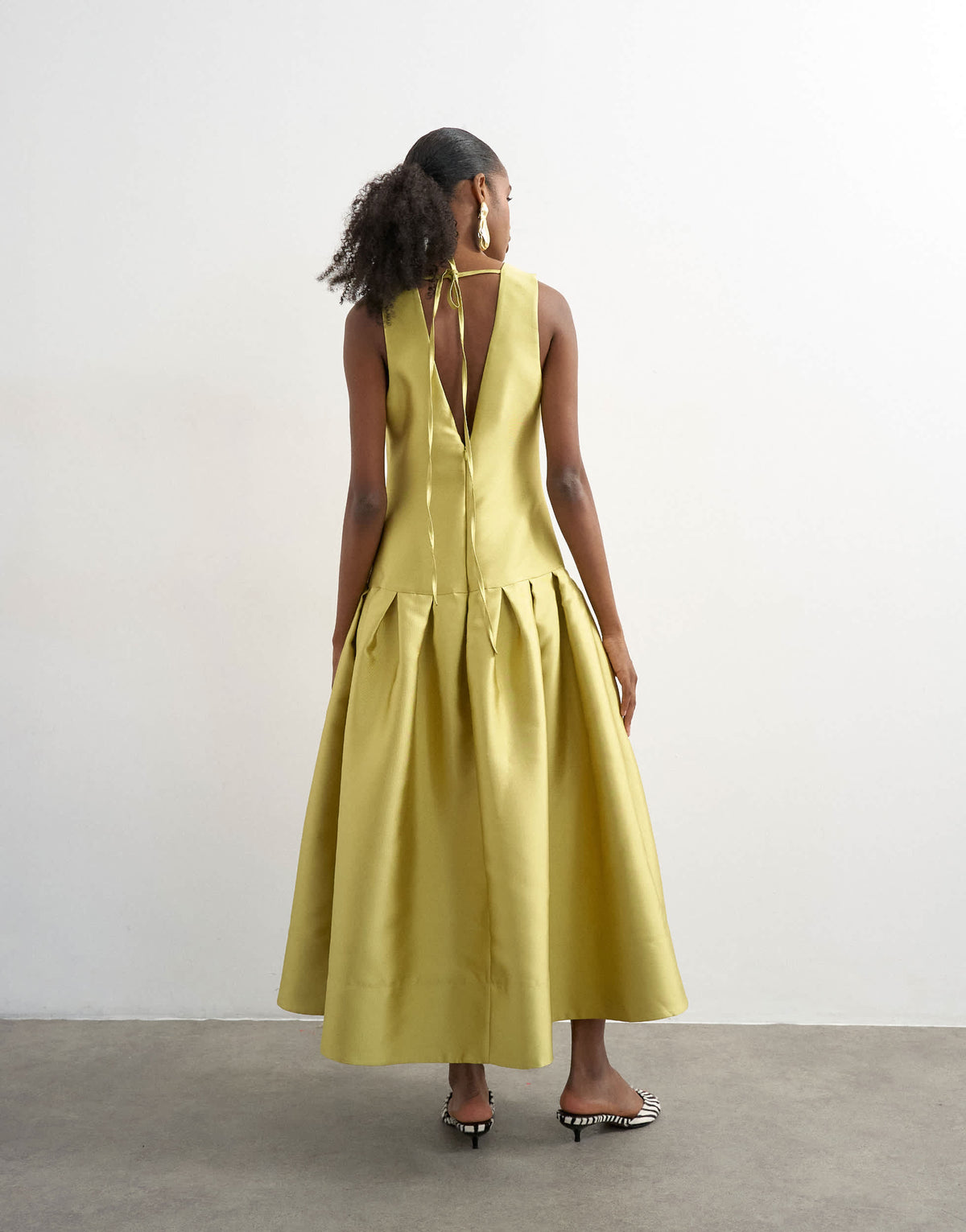 Topshop satin structured dropped waist maxi dress in washed lime