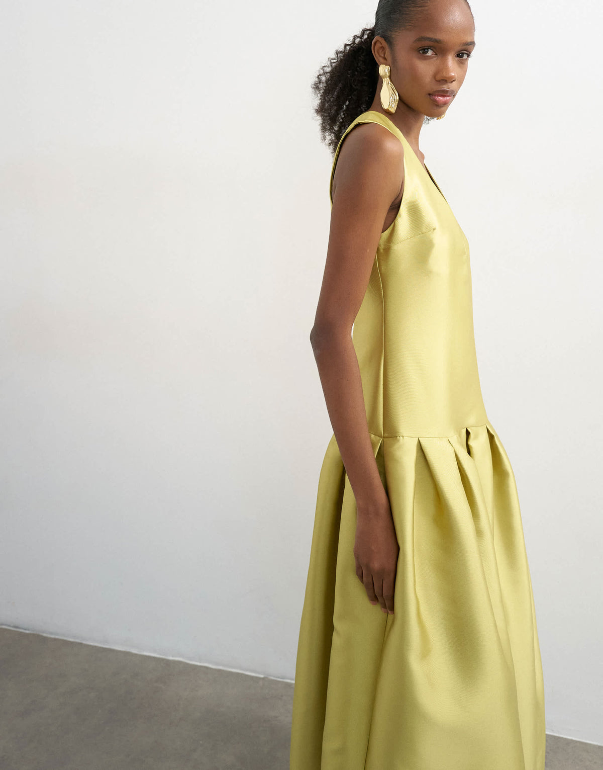 Topshop satin structured dropped waist maxi dress in washed lime