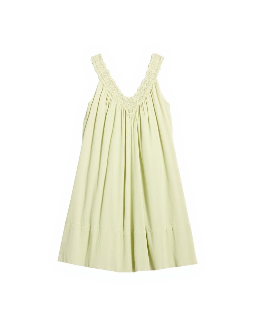 Topshop cotton deep v lace trapeze mini dress in washed lime