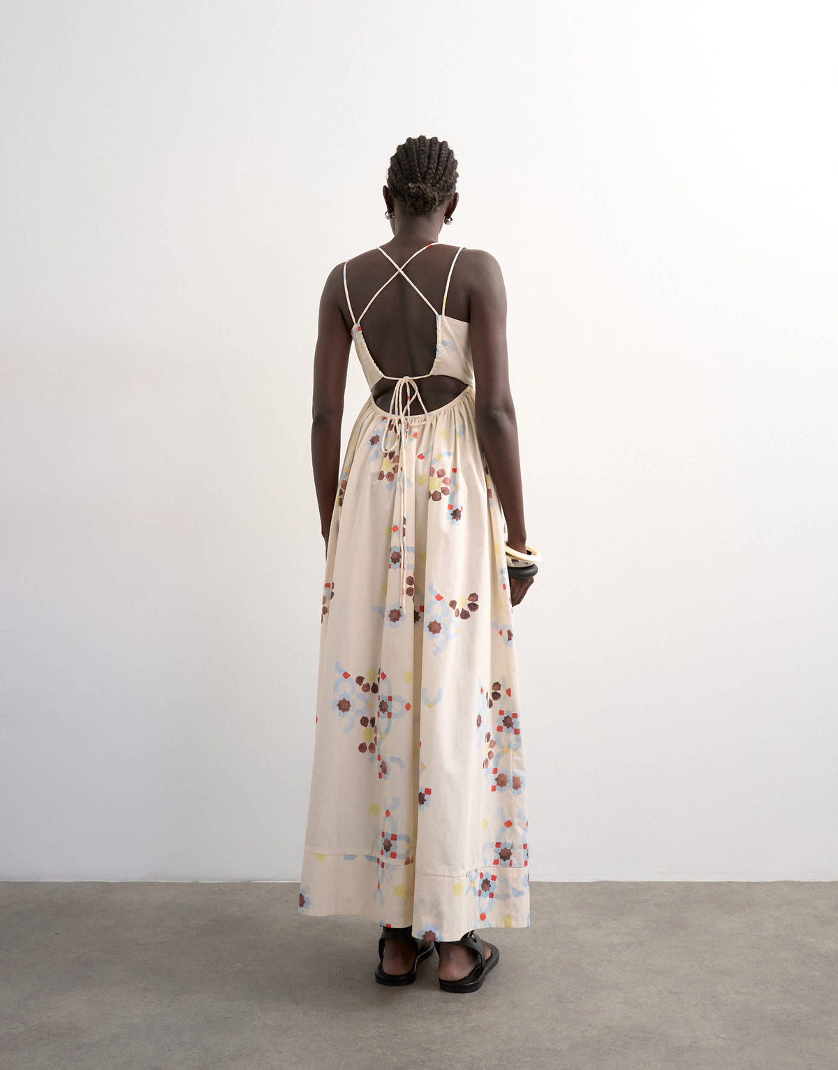 Topshop poplin strappy back volume maxi sundress in mosaic print
