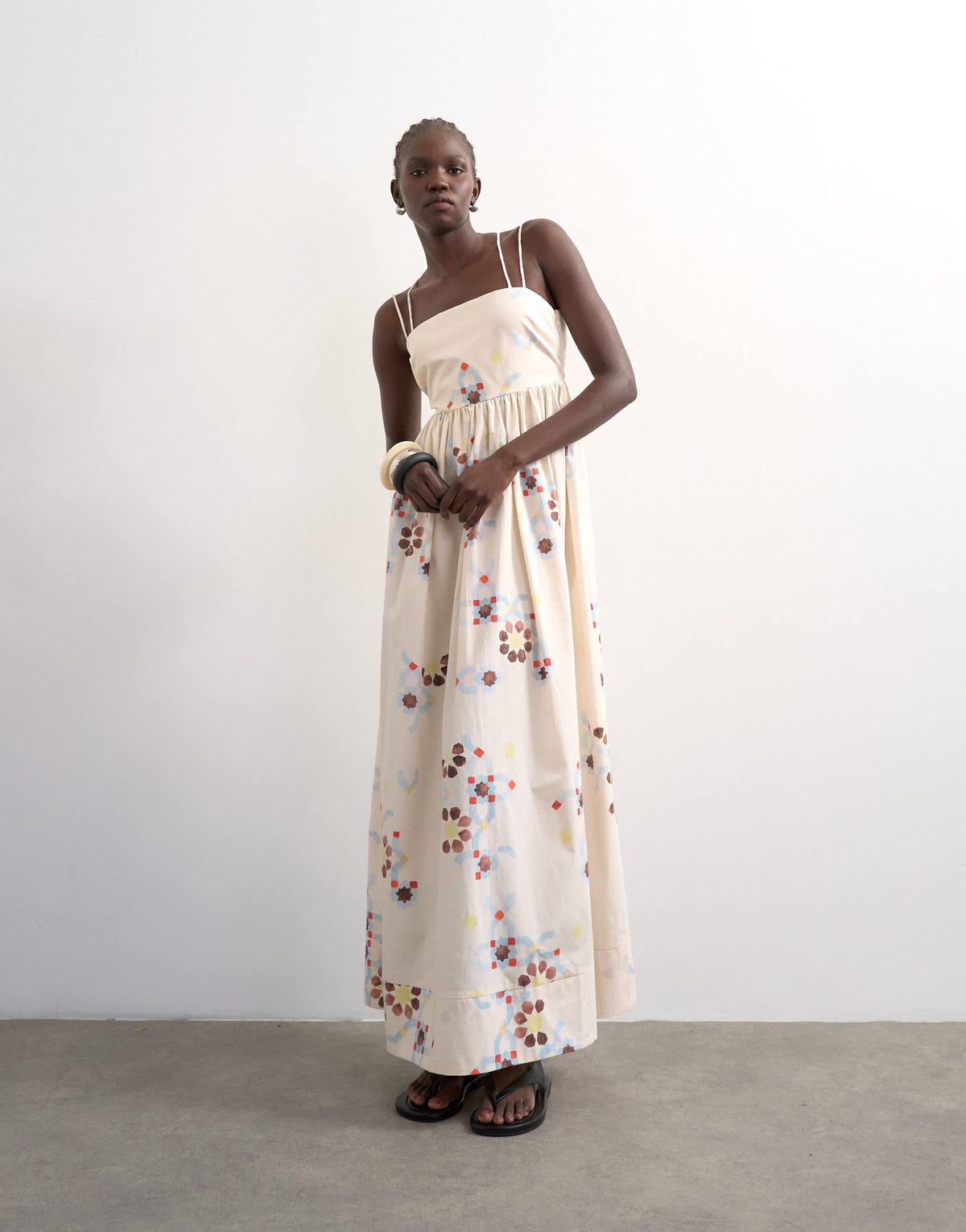 Topshop poplin strappy back volume maxi sundress in mosaic print