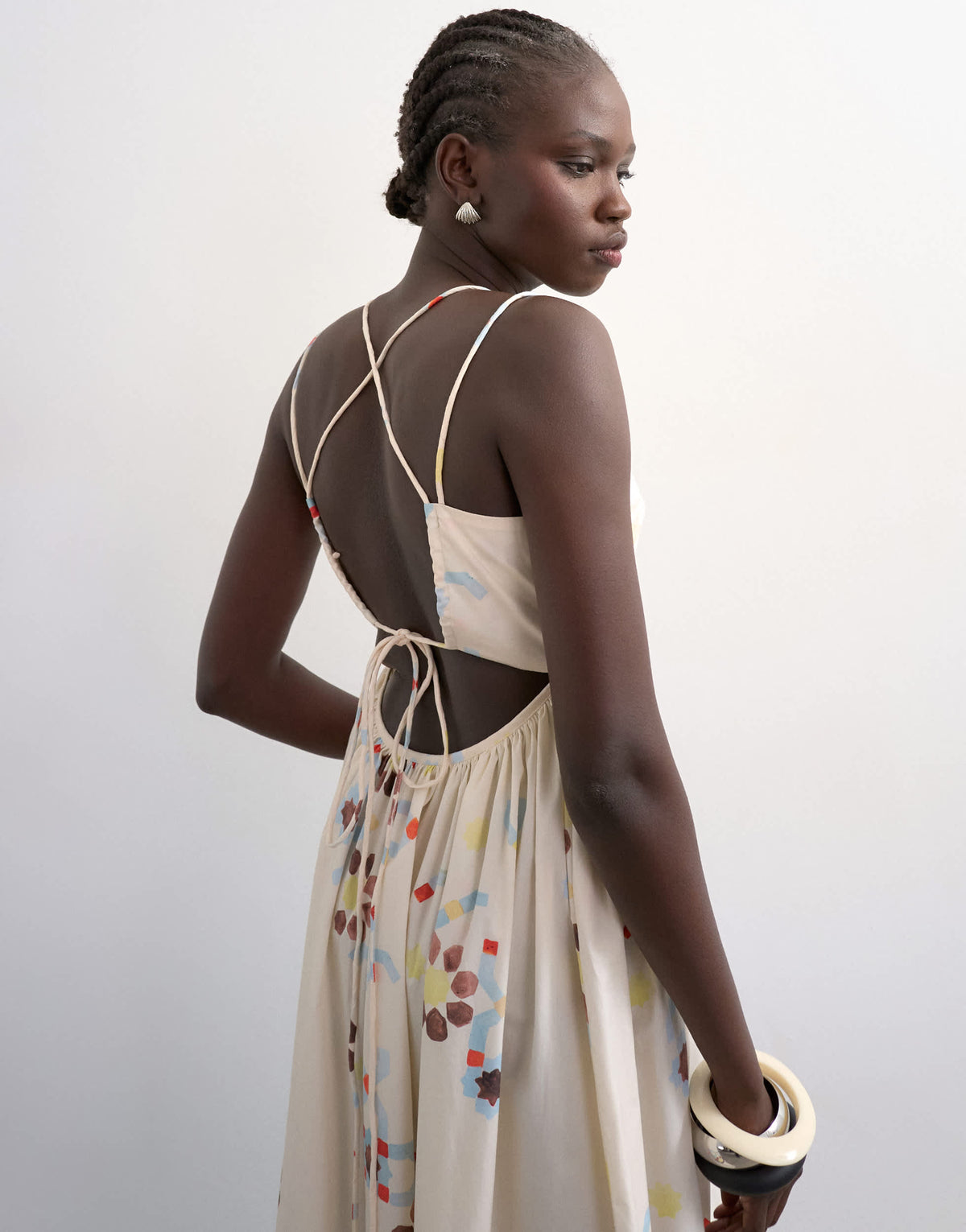 Topshop poplin strappy back volume maxi sundress in mosaic print