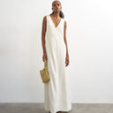 Topshop v neck low armhole clean maxi dress with deep hem in off white