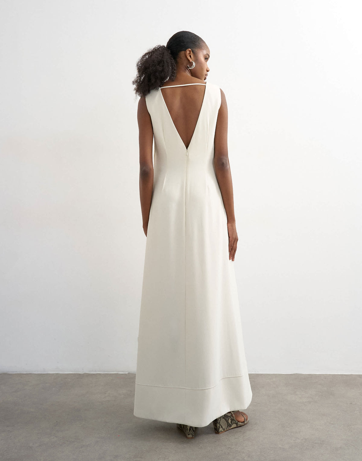Topshop v neck low armhole clean maxi dress with deep hem in off white