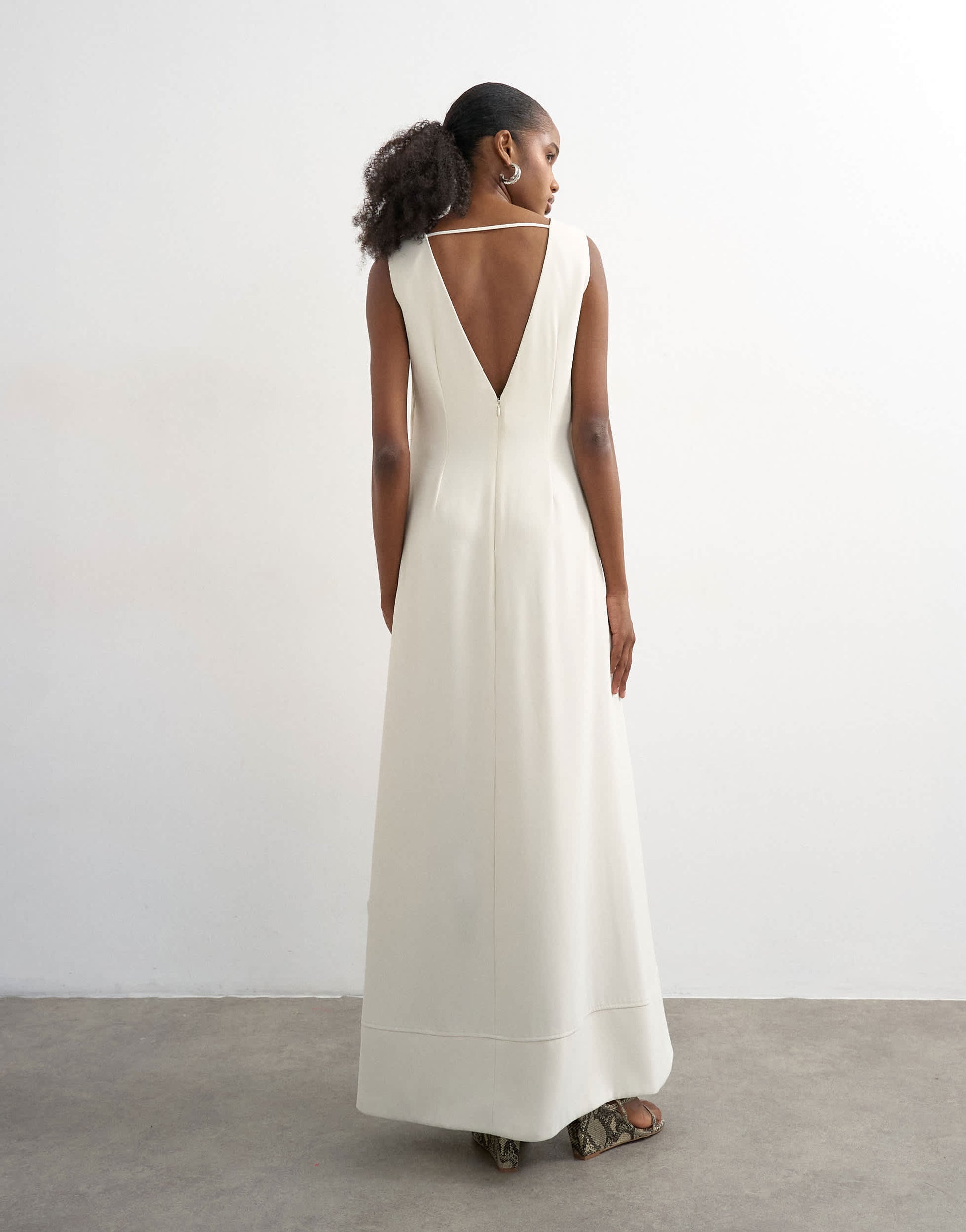 Topshop v neck low armhole clean maxi dress with deep hem in off white