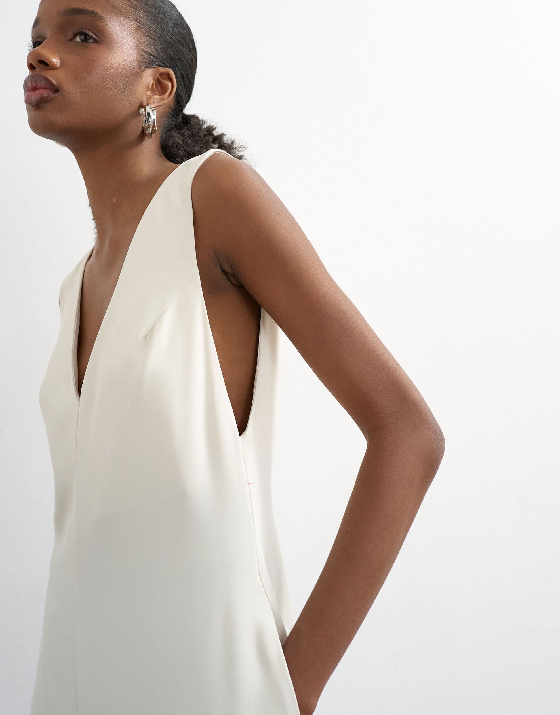 Topshop v neck low armhole clean maxi dress with deep hem in off white