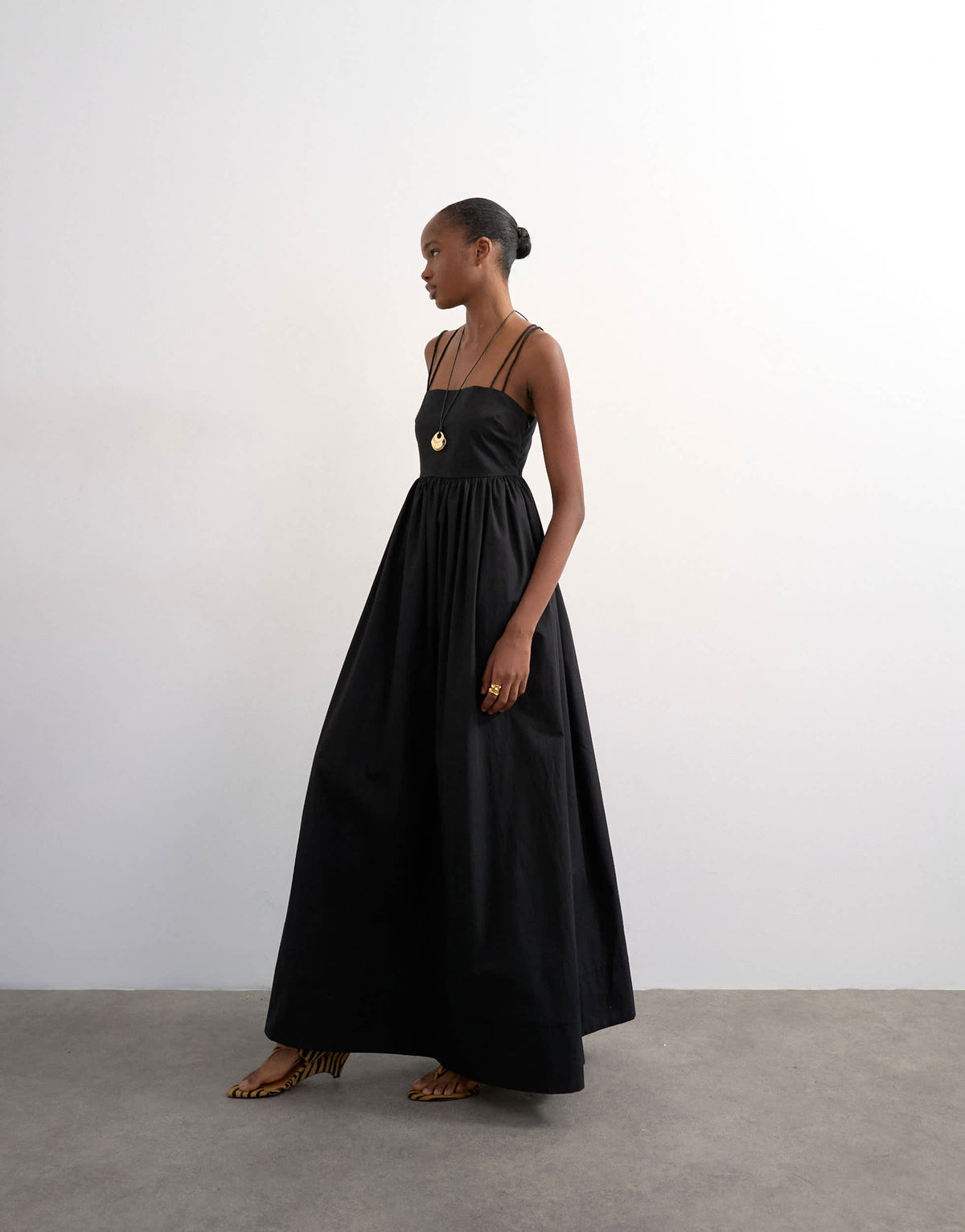 Topshop poplin strappy back volume maxi dress in black