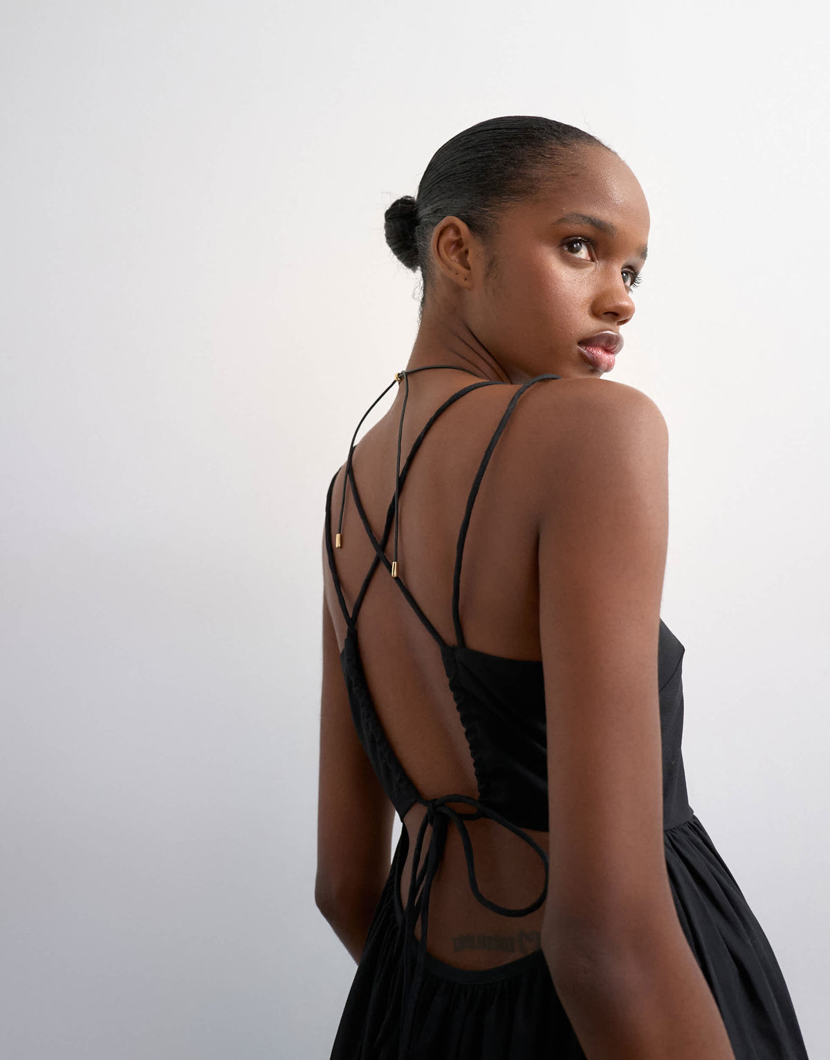 Topshop poplin strappy back volume maxi dress in black