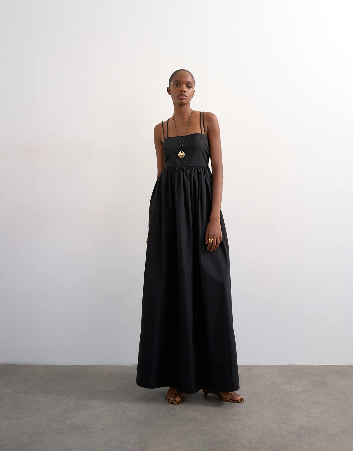 Topshop poplin strappy back volume maxi dress in black