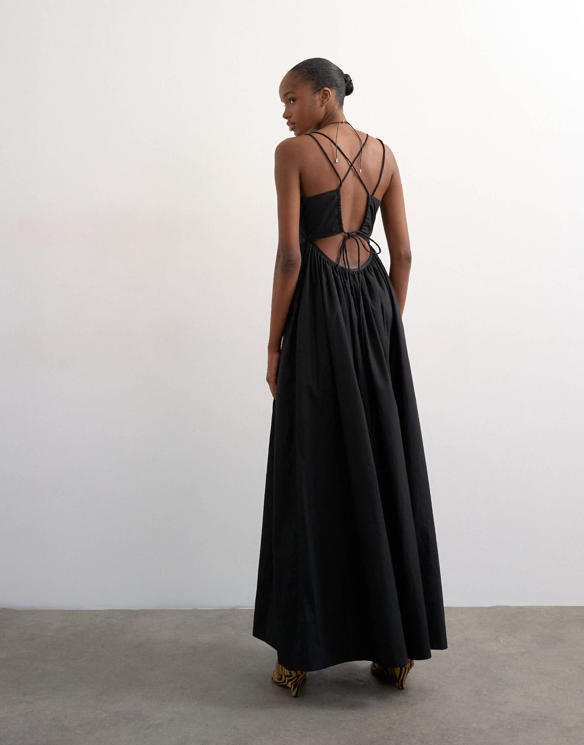 Topshop poplin strappy back volume maxi dress in black