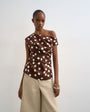 Topshop linen cinched waist asymmetric twist shoulder top in chocolate spot