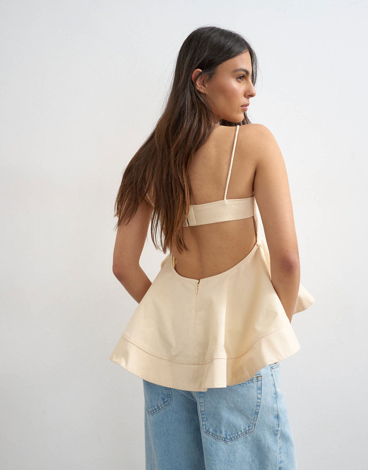 Topshop beaded strap full hem top in beige