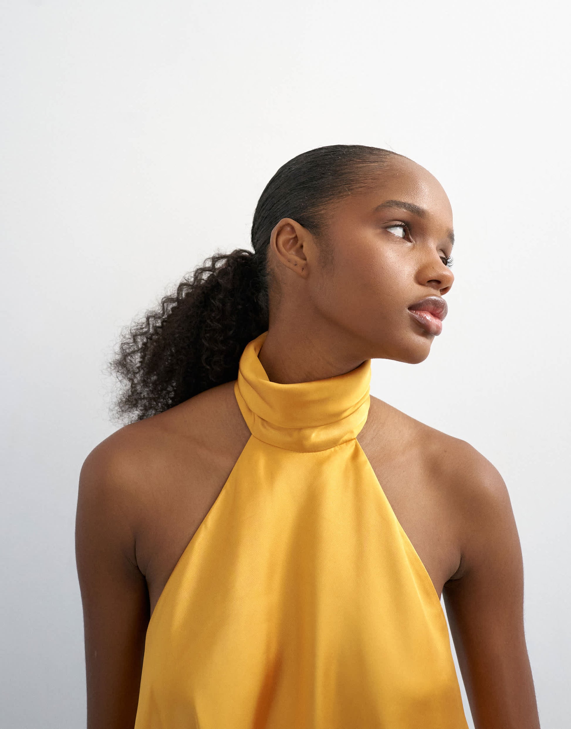 Topshop backless high neck halter top in yellow