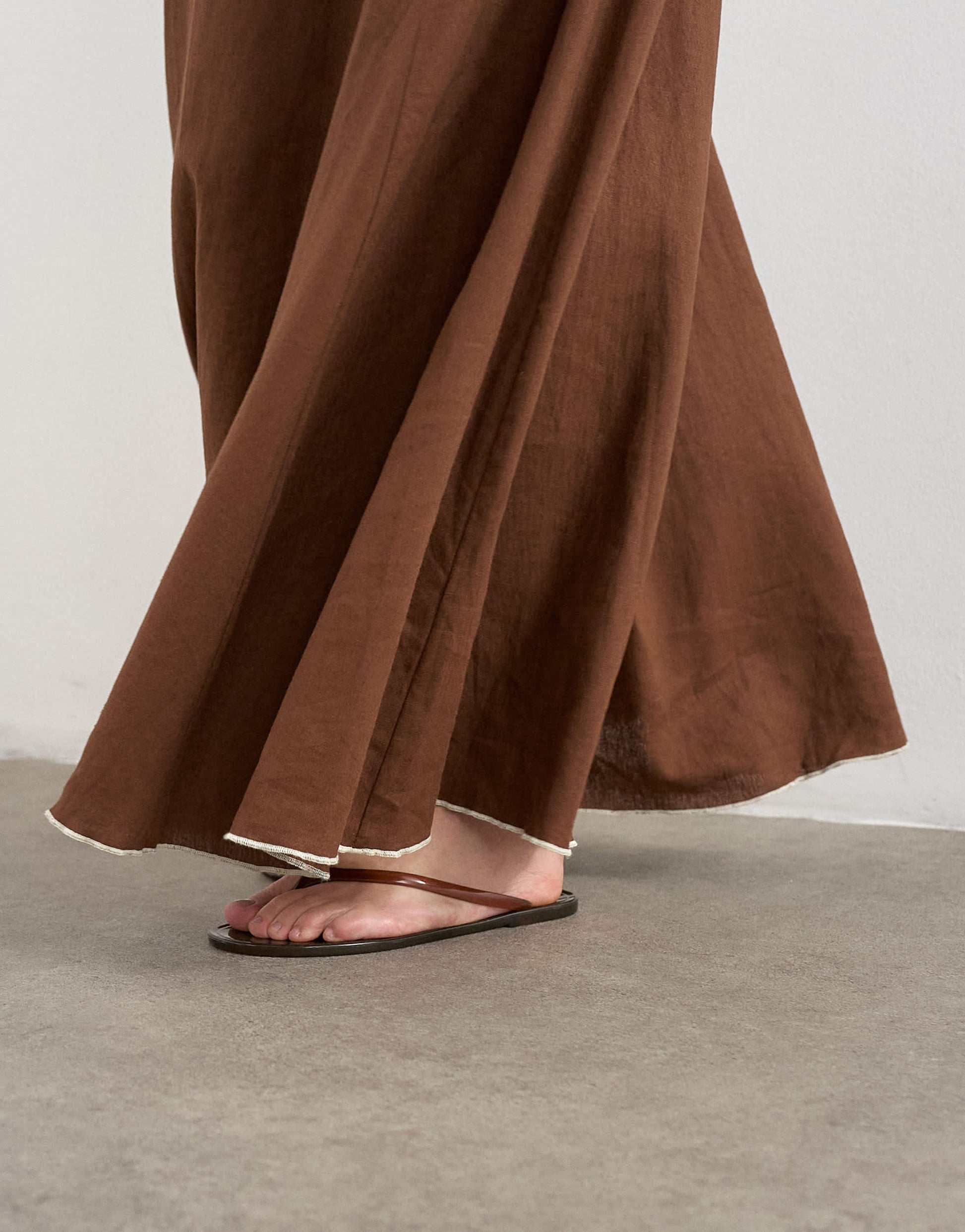 Topshop co-ord linen rich maxi skirt with contrast piping in brown