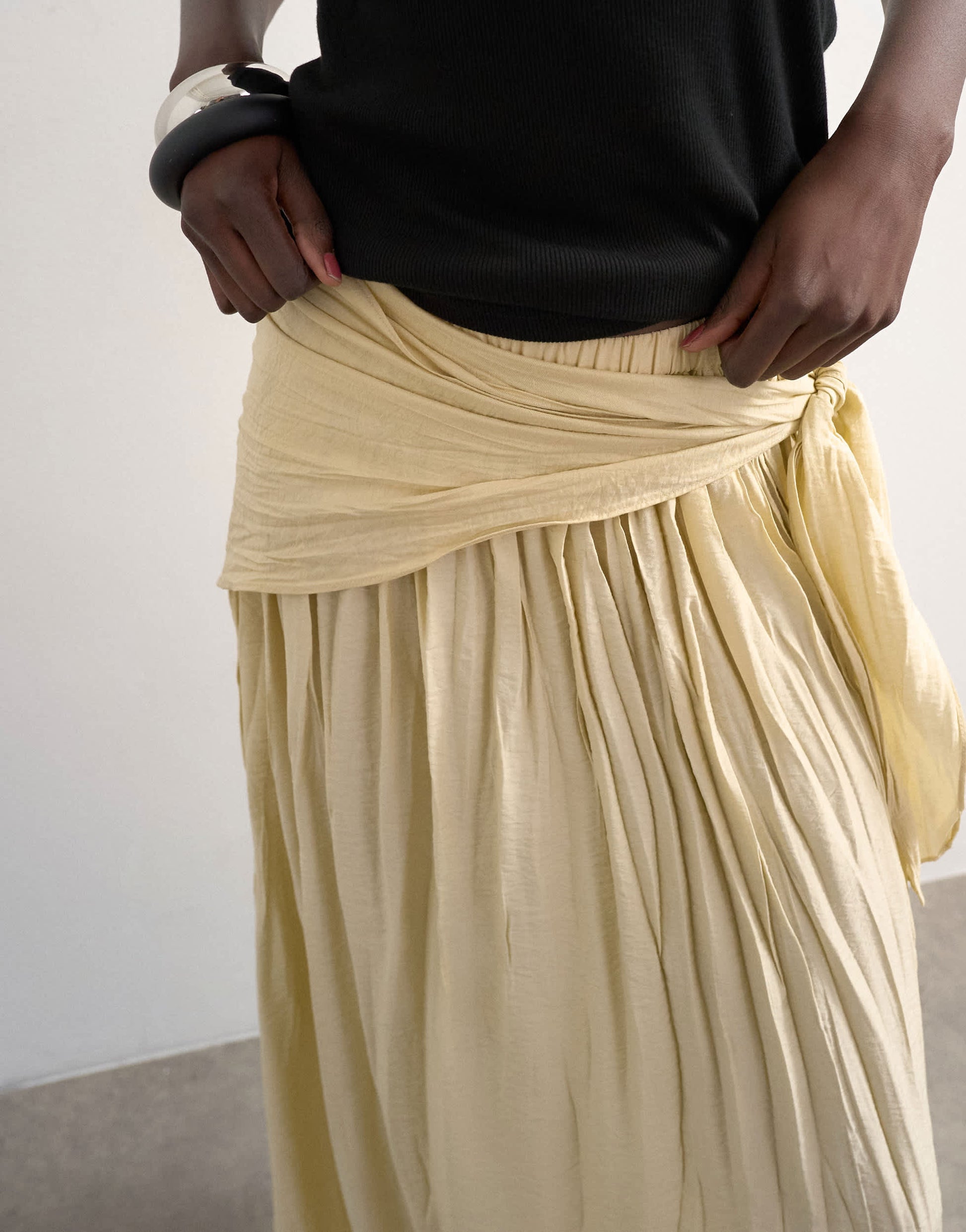 Topshop sash tie crinkle full maxi skirt in natural