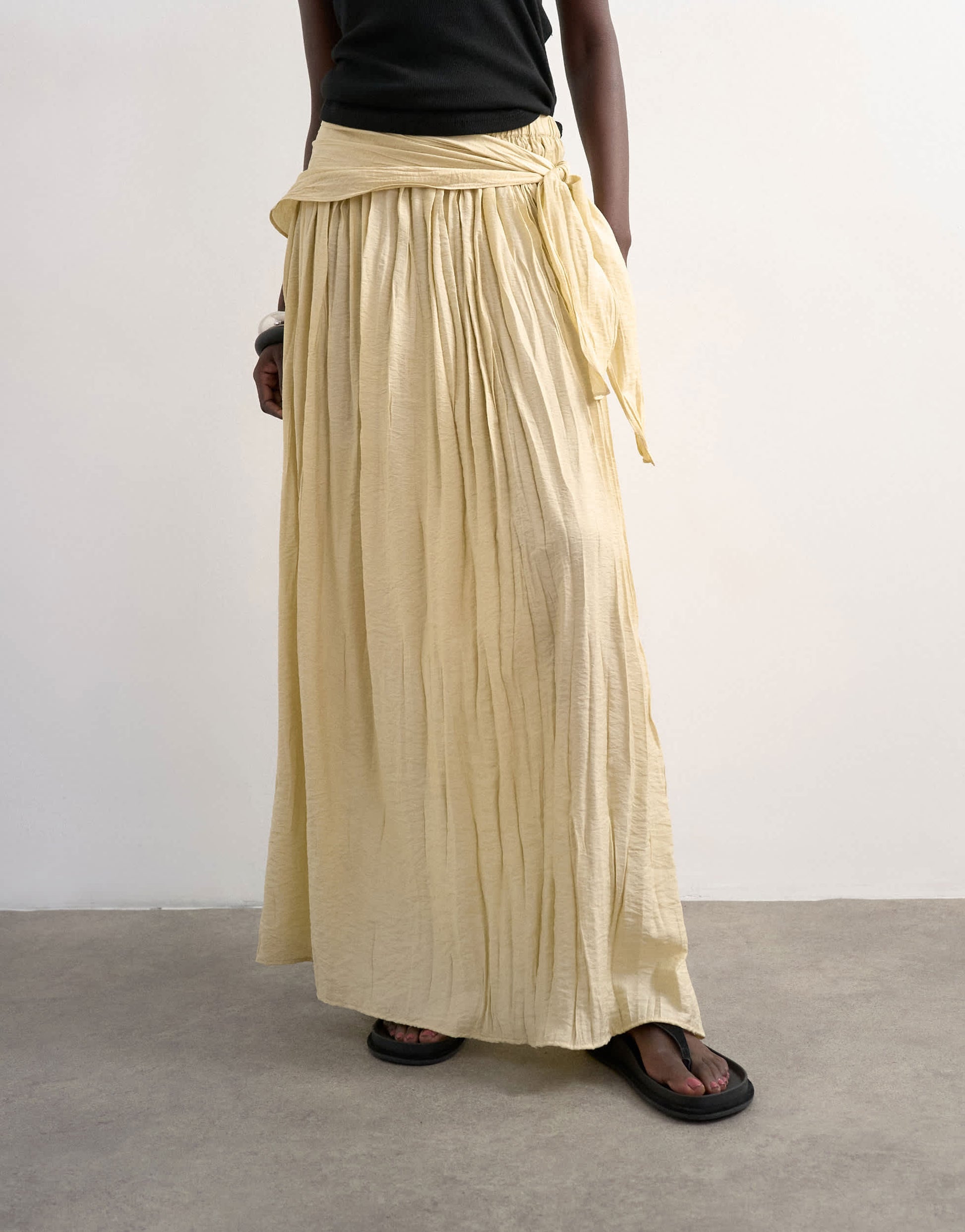 Topshop sash tie crinkle full maxi skirt in natural