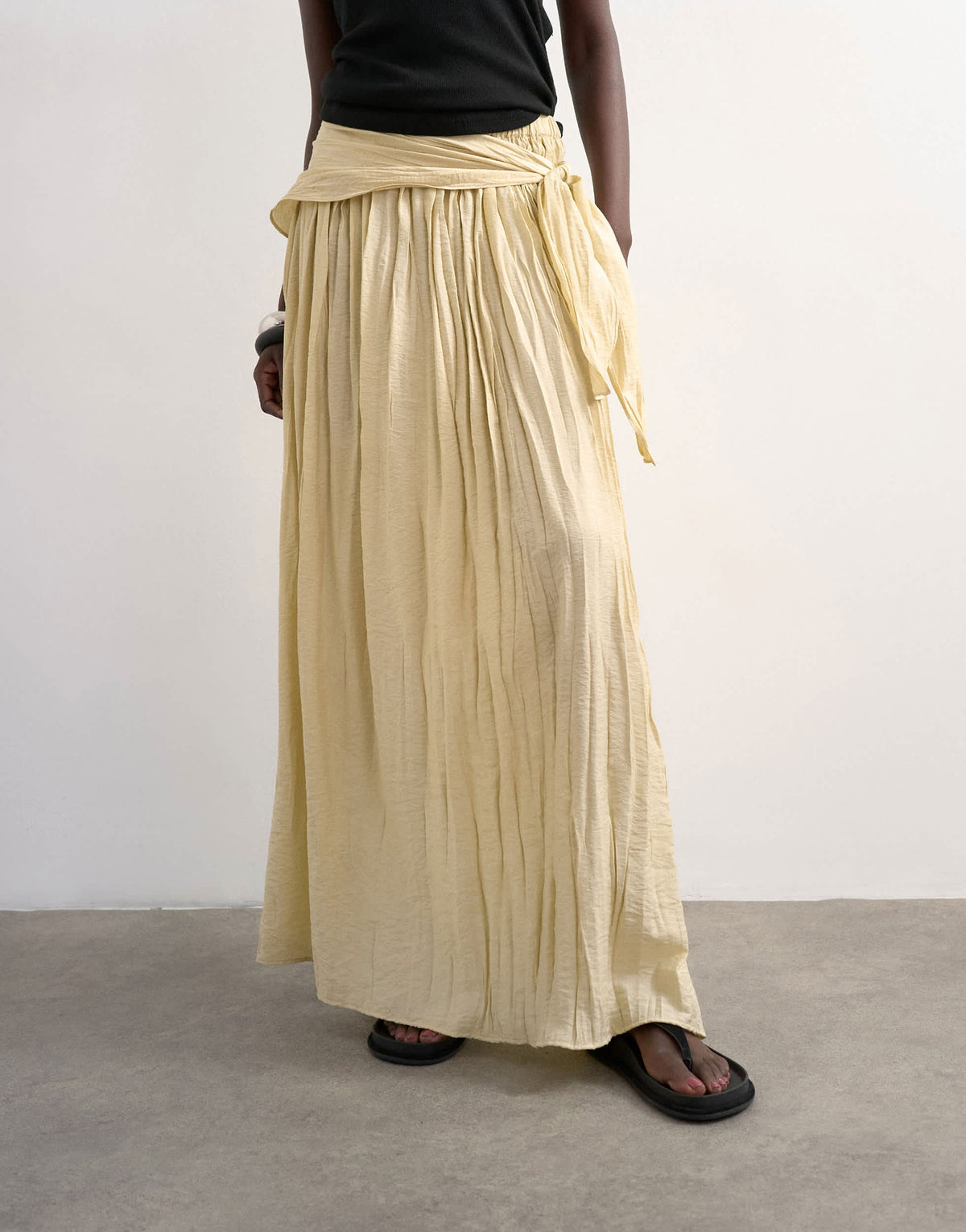 Topshop sash tie crinkle full maxi skirt in natural