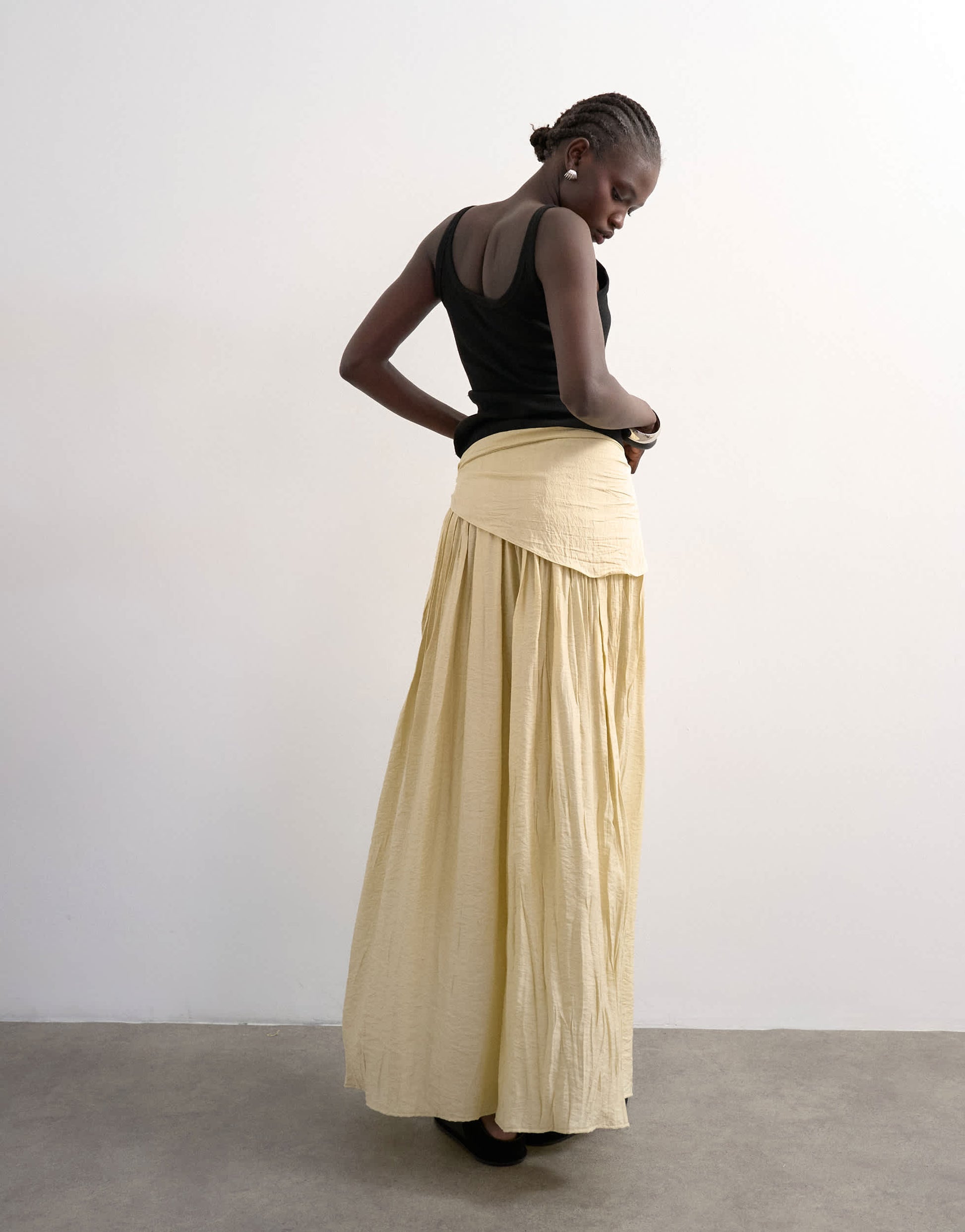Topshop sash tie crinkle full maxi skirt in natural
