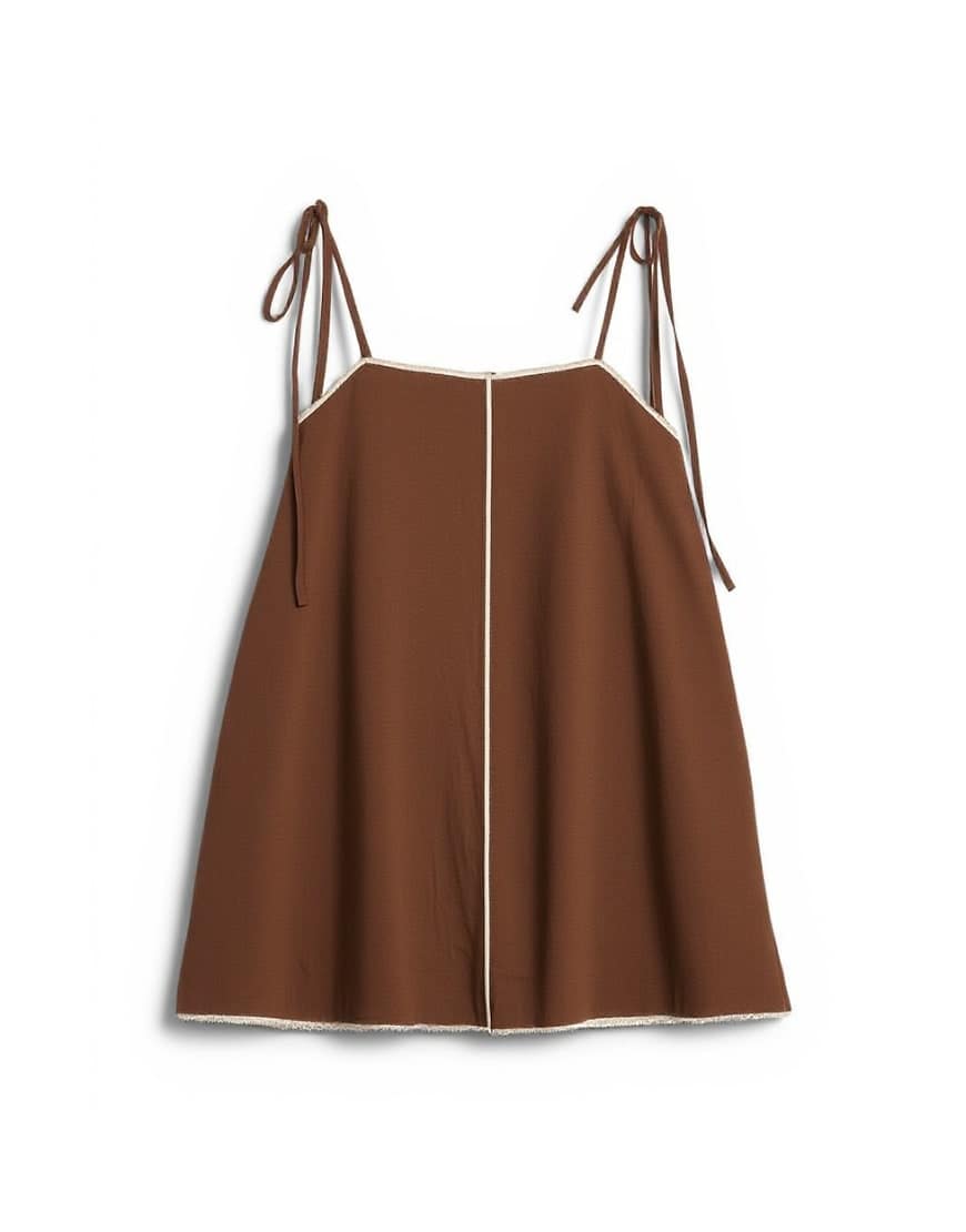 Topshop co-ord linen rich cami top with ecru contrast piping in brown