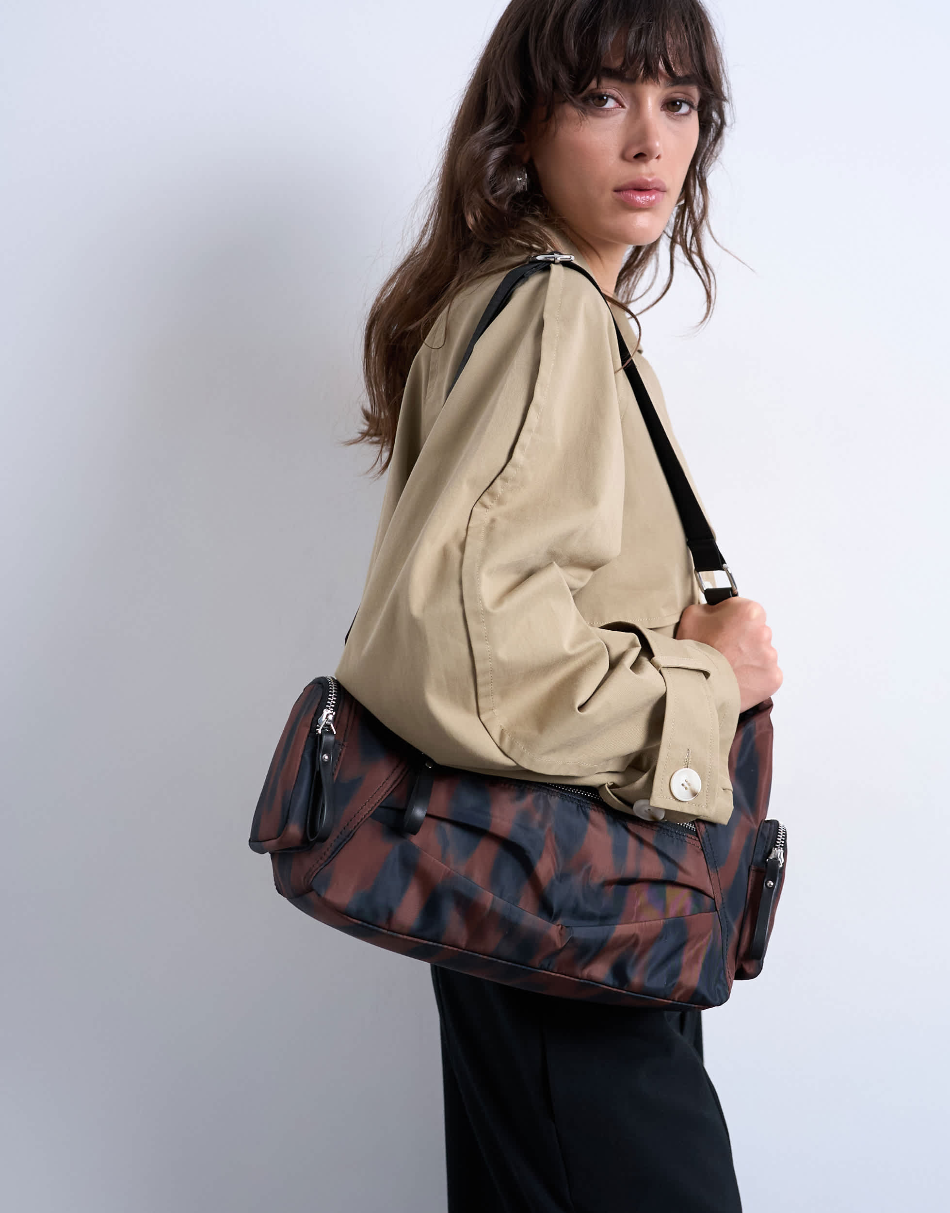 Topshop Cheryl large nylon crossbody bag in leopard