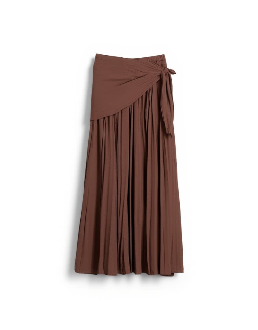 Topshop sash tie crinkle full maxi skirt in chocolate