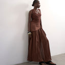 Topshop sash tie crinkle full maxi skirt in chocolate