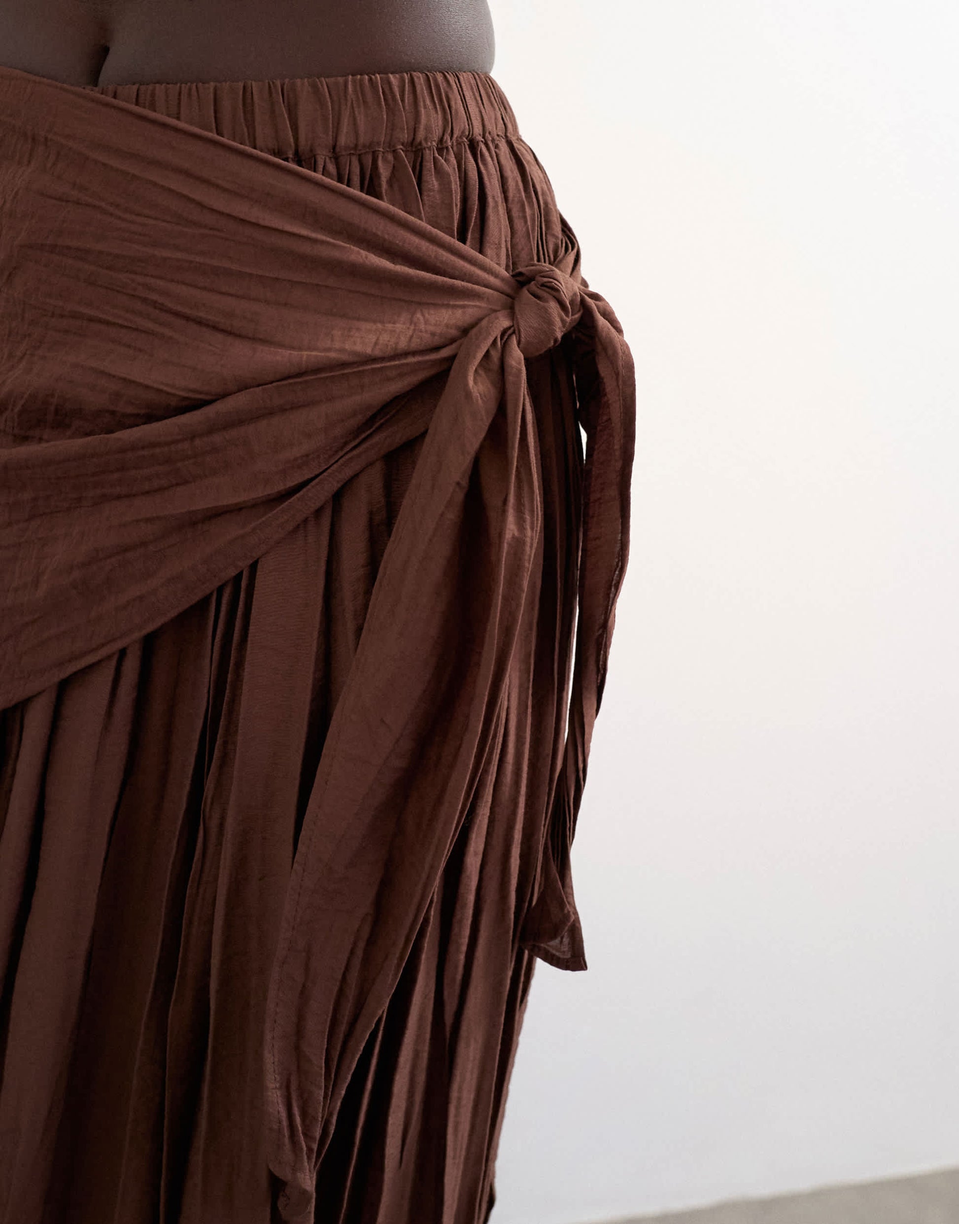 Topshop sash tie crinkle full maxi skirt in chocolate