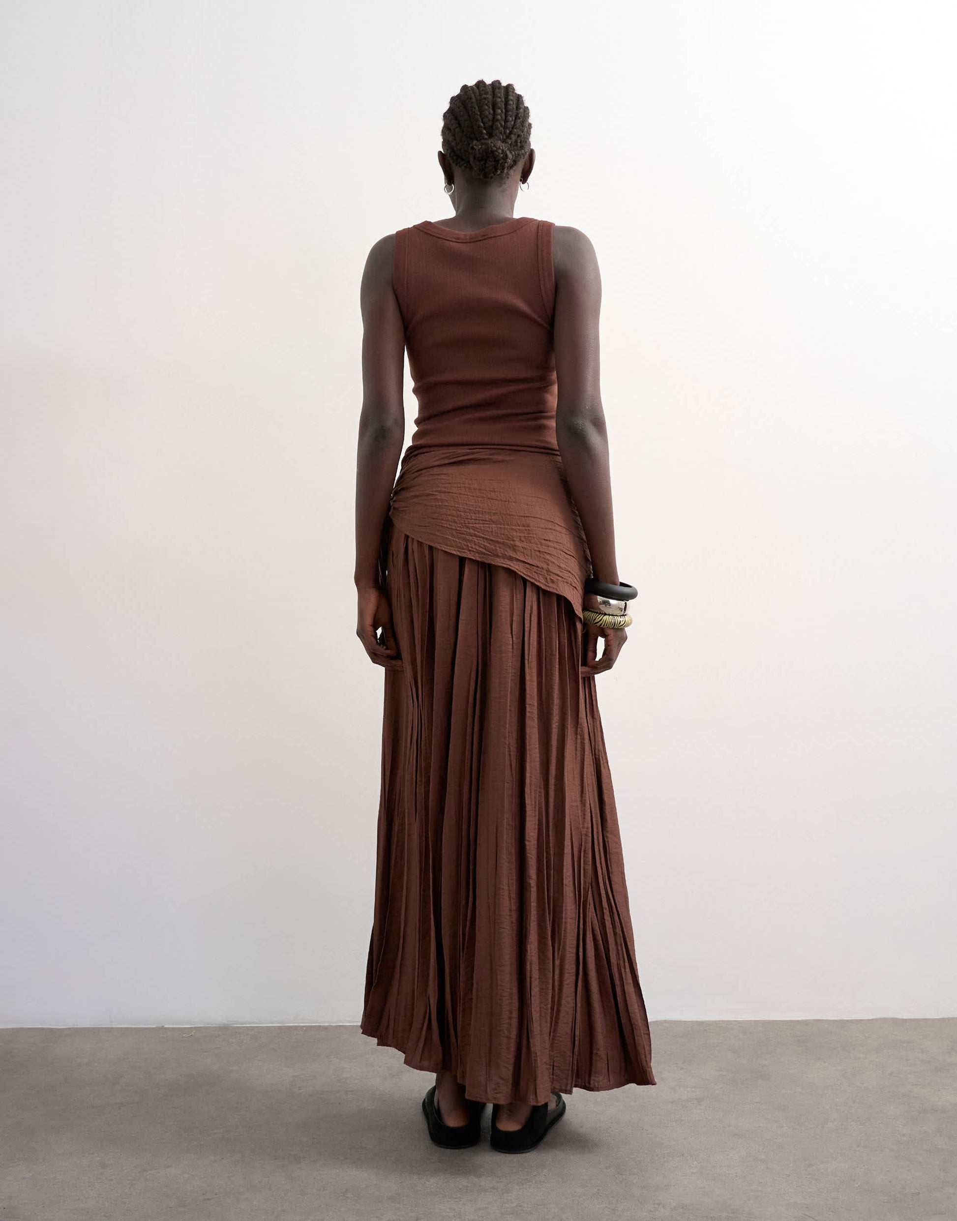 Topshop sash tie crinkle full maxi skirt in chocolate