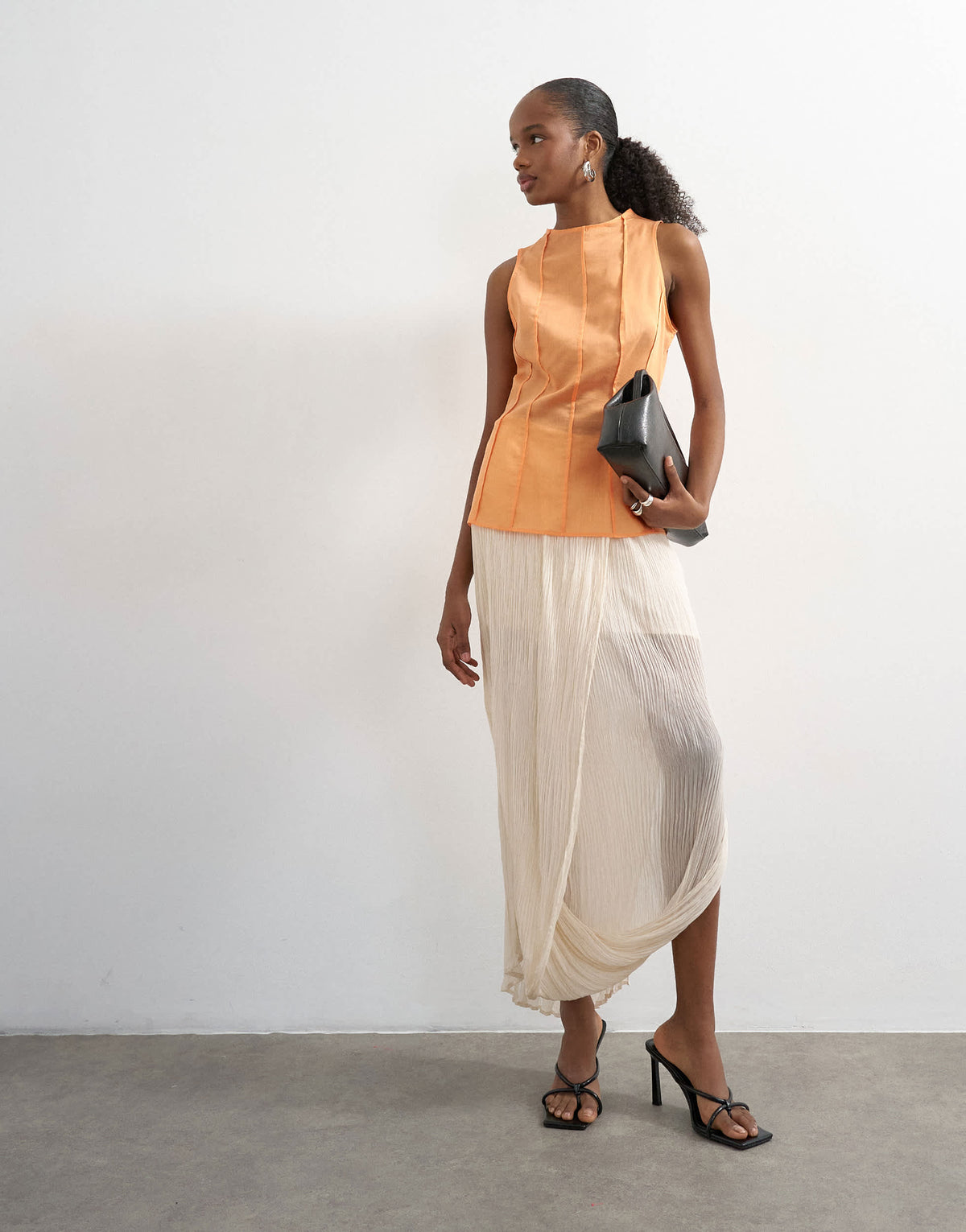 Topshop seamed detail high neck top in orange
