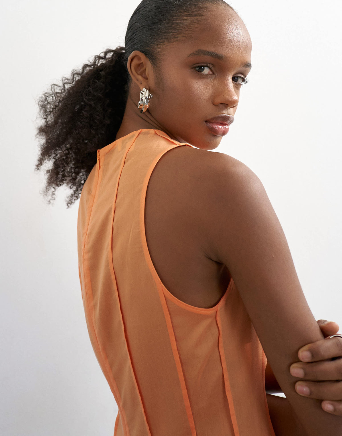 Topshop seamed detail high neck top in orange