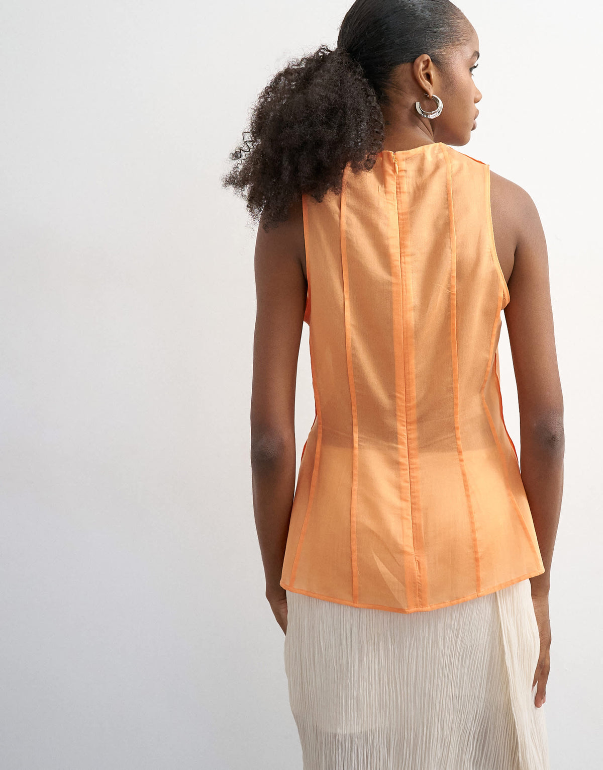 Topshop seamed detail high neck top in orange