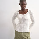 Topshop knitted open stitch long sleeve top in ivory