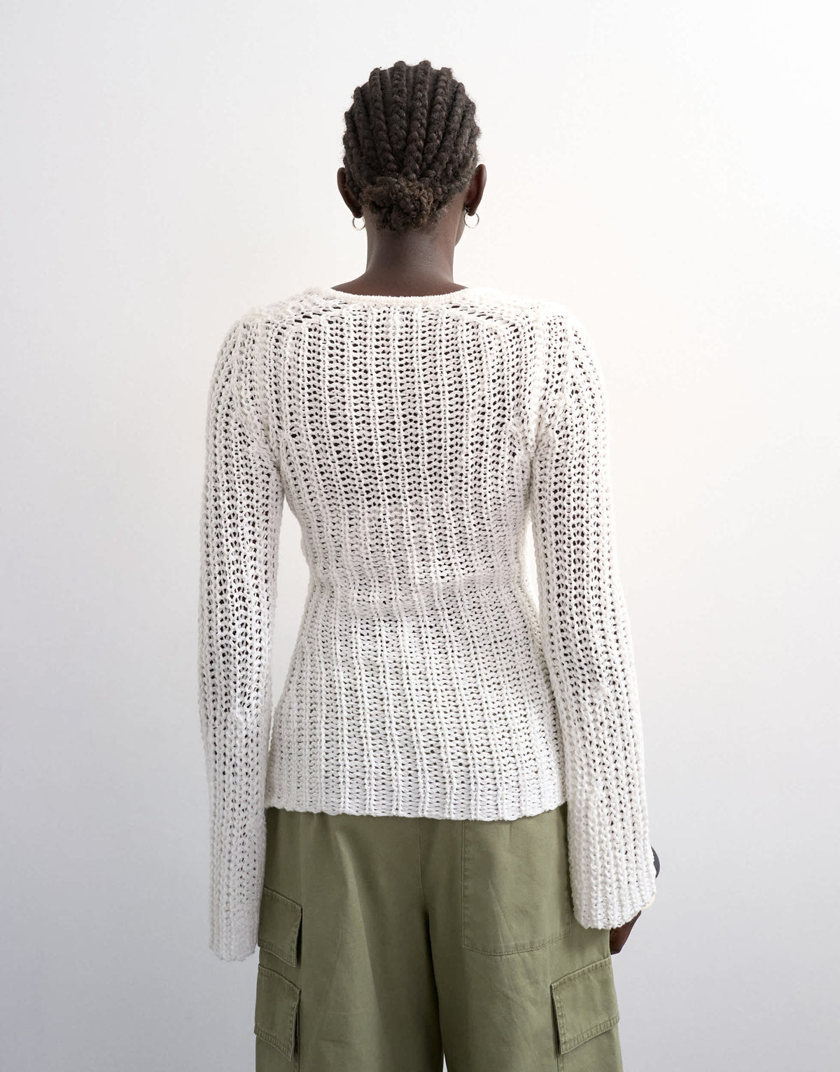 Topshop knitted open stitch long sleeve top in ivory