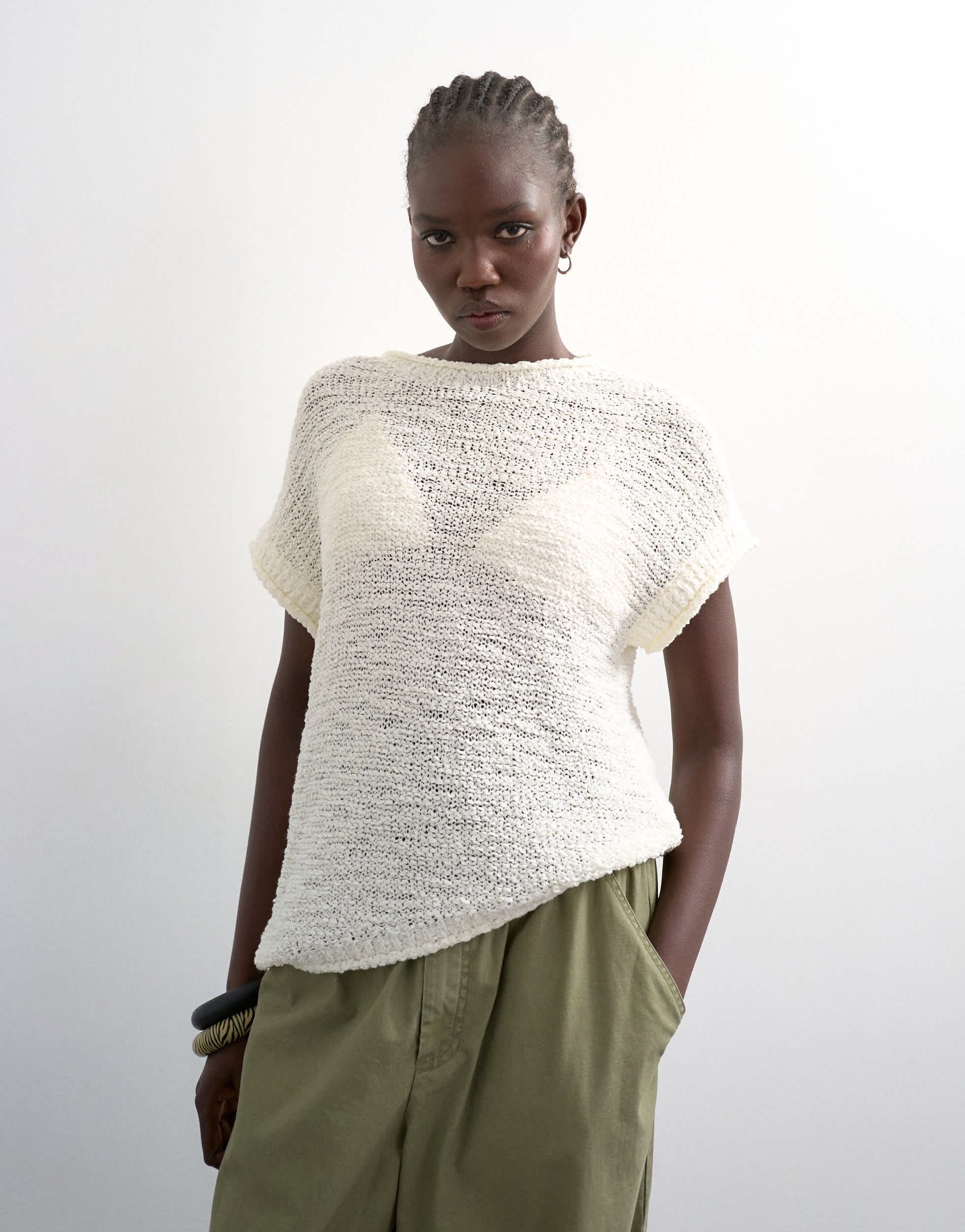 Topshop knitted asymmetric top in ivory