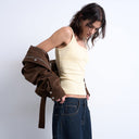 Topshop skinny strap scoop rib vest in buttermilk