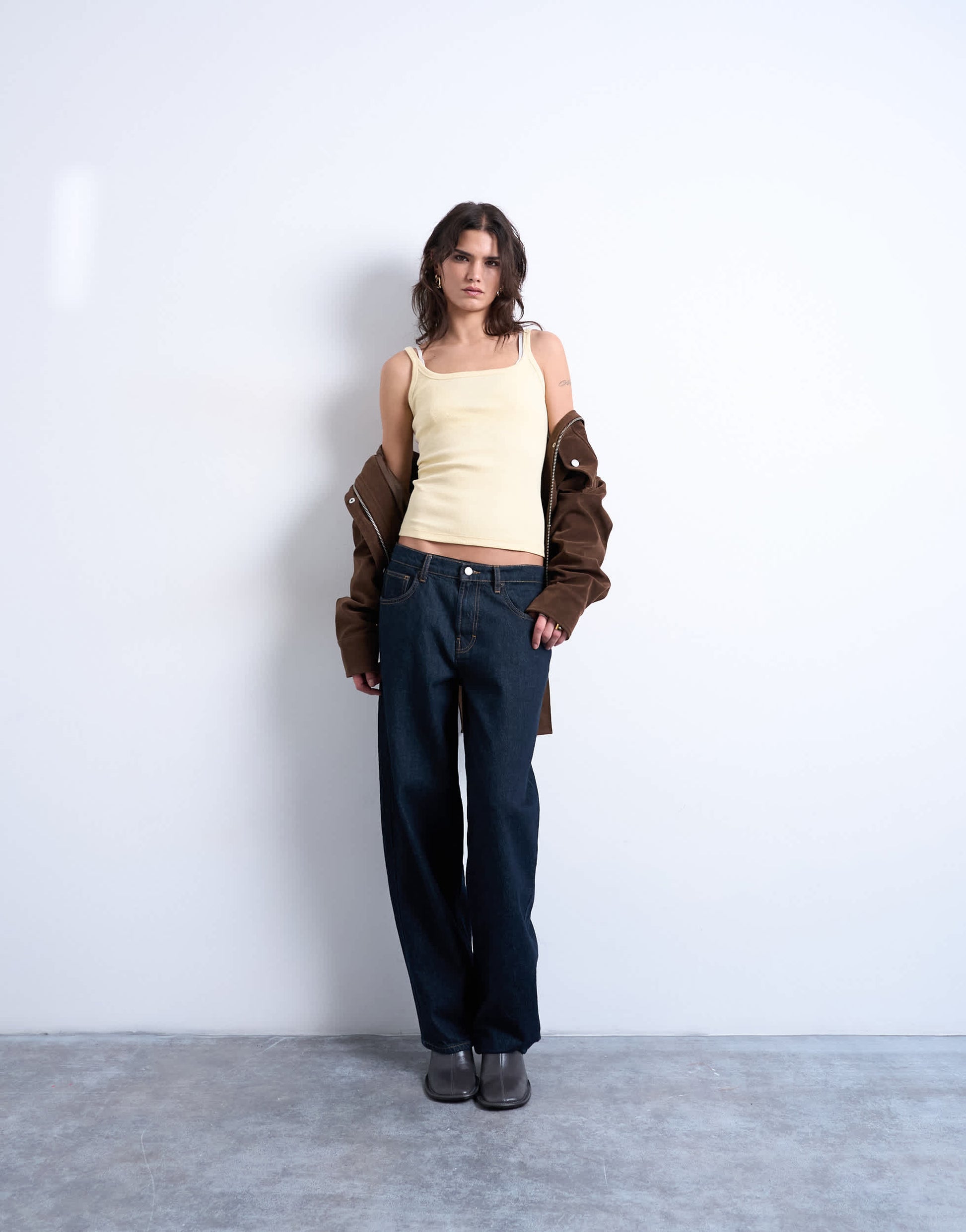 Topshop skinny strap scoop rib vest in buttermilk