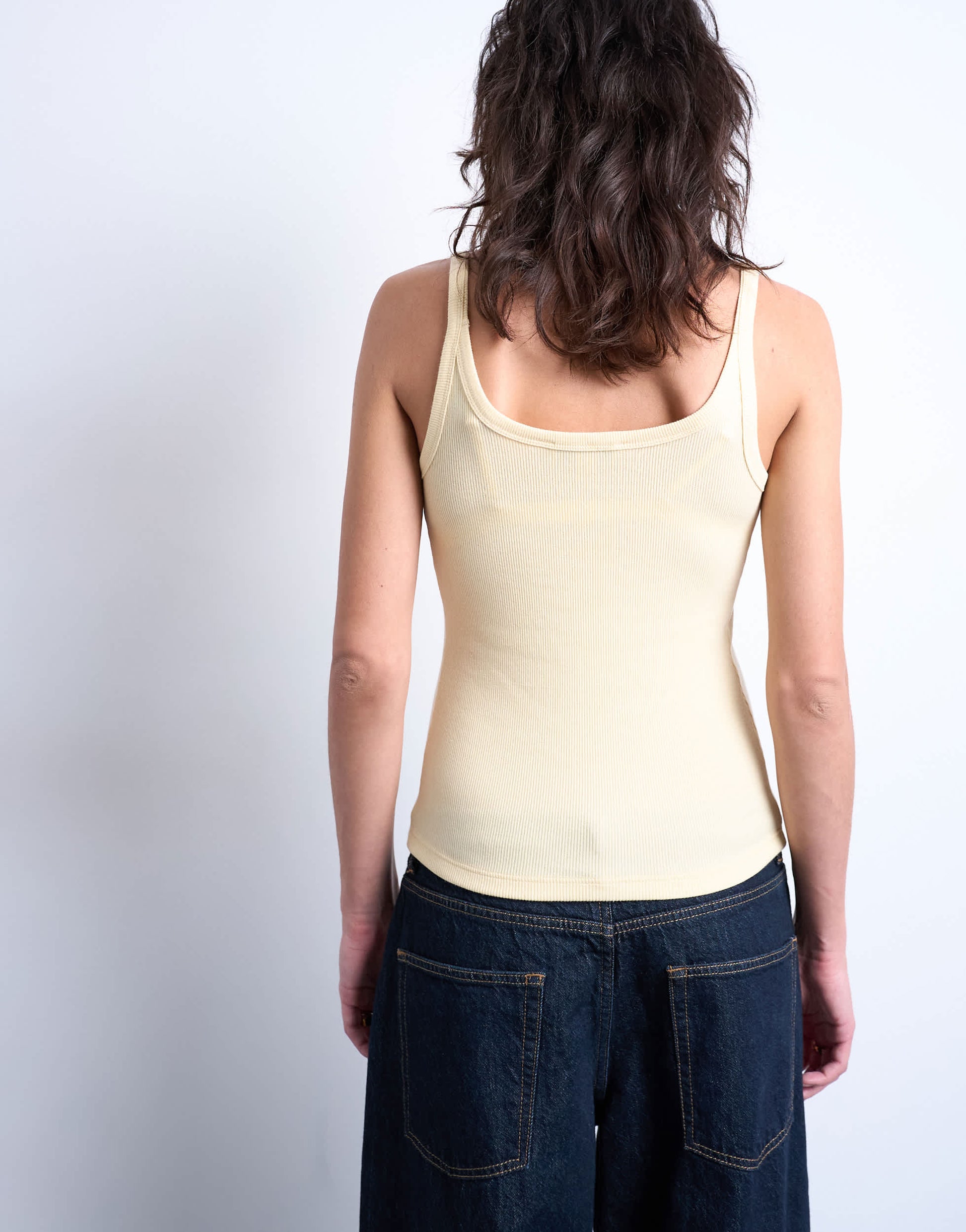 Topshop skinny strap scoop rib vest in buttermilk
