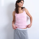 Topshop skinny strap scoop rib vest in pink