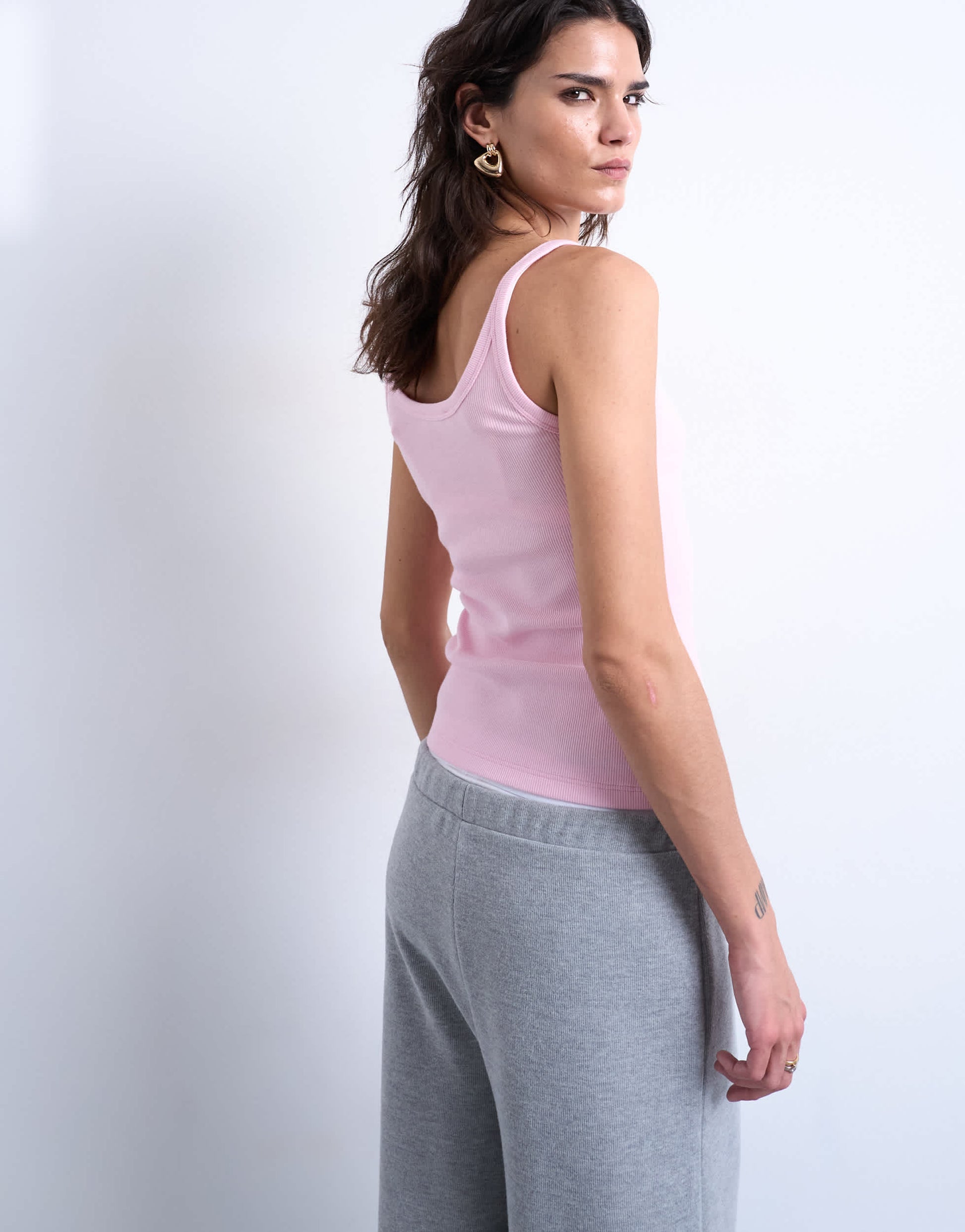 Topshop skinny strap scoop rib vest in pink
