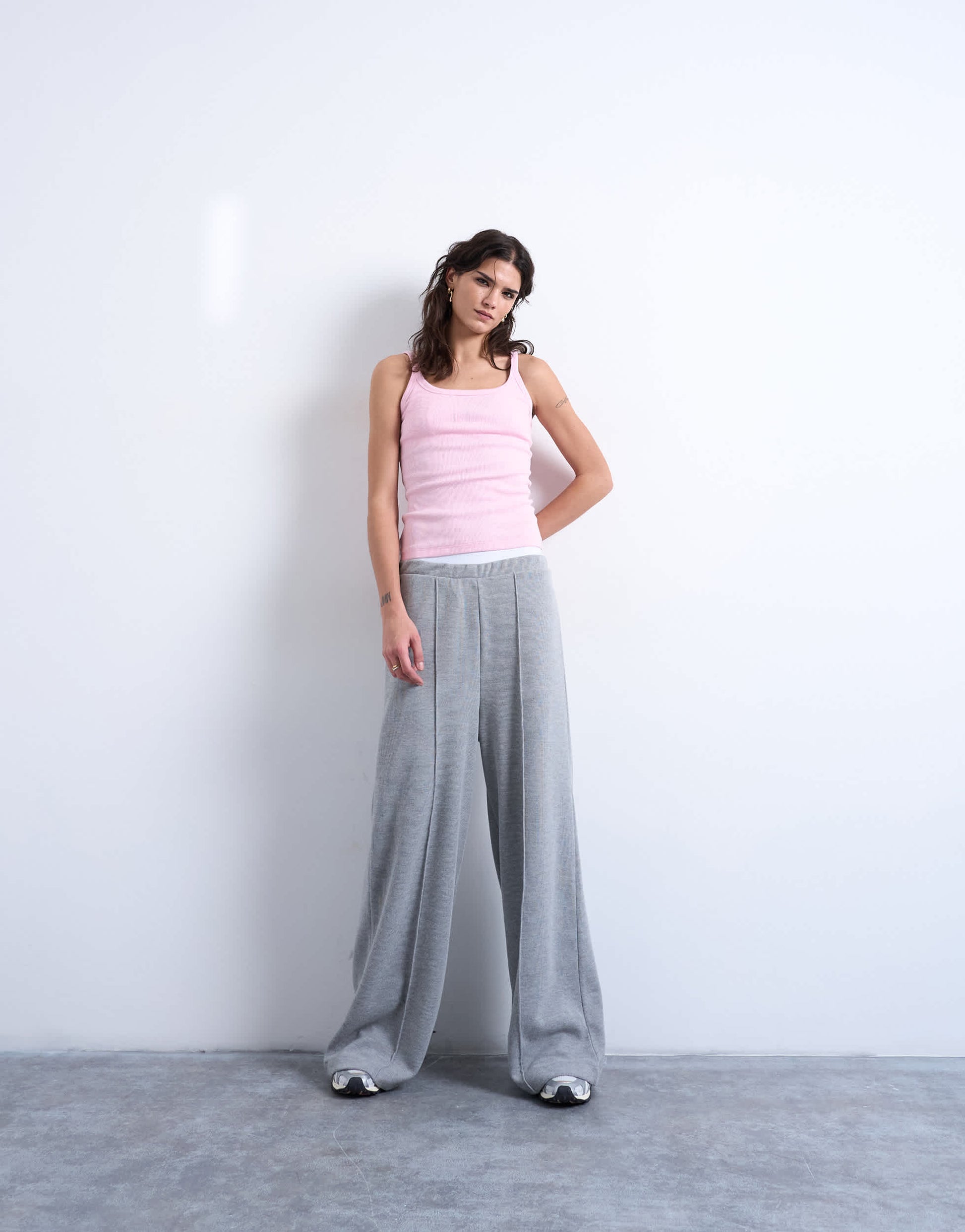 Topshop skinny strap scoop rib vest in pink